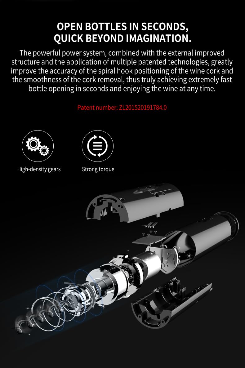 Electric Wine Opener - Automatic Corkscrew Bottle Opener with Rechargeable Battery, Perfect Gift for Wine Lovers - Use for Home, Kitchen, Parties & Wine Tasting Events