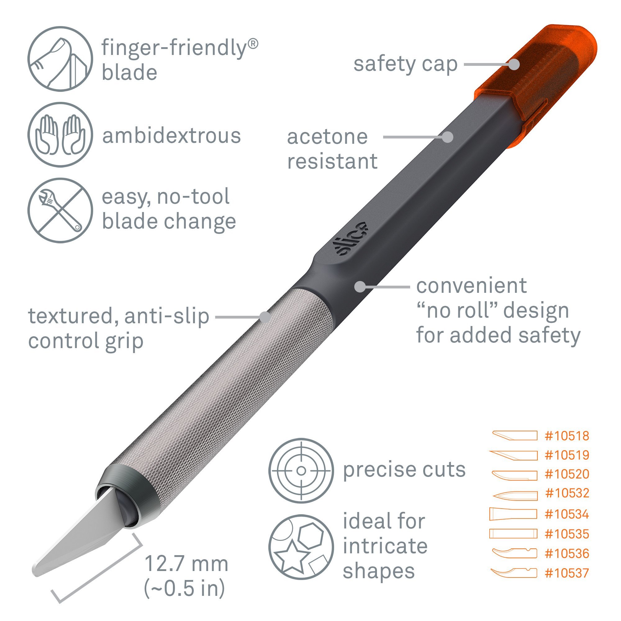 Slice 10548-CS Craft Knife - 12 Pack Non-Rusting Precision Cutting Tool with Finger-Friendly Edge, 11x Longer Lasting Than Metal Blades - Ideal for DIY Crafts, Scrapbooking & Office Use