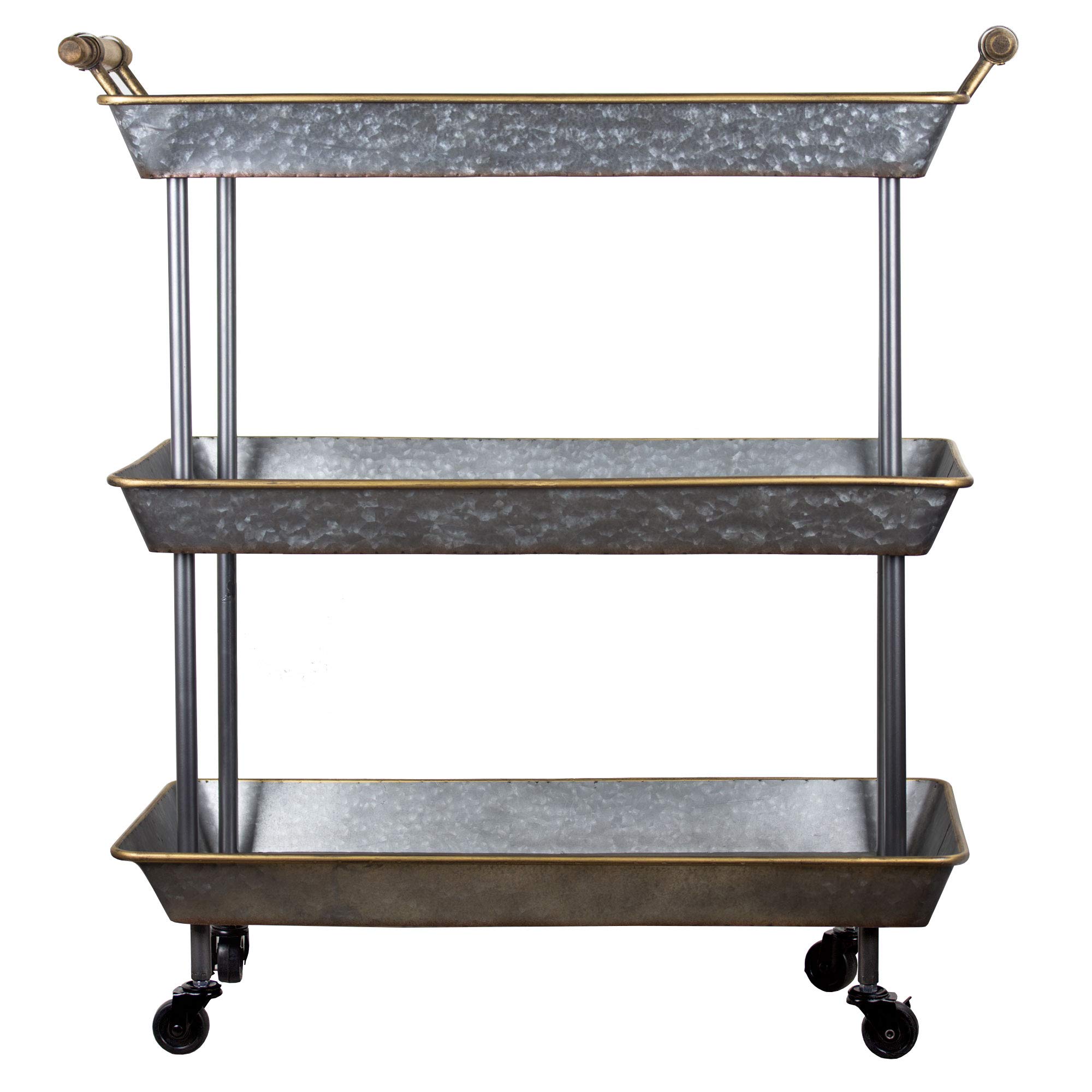 Vintage Metal Rolling Bar Cart - 3-Tier Farmhouse Shelf on Wheels for Home & Party Decor
