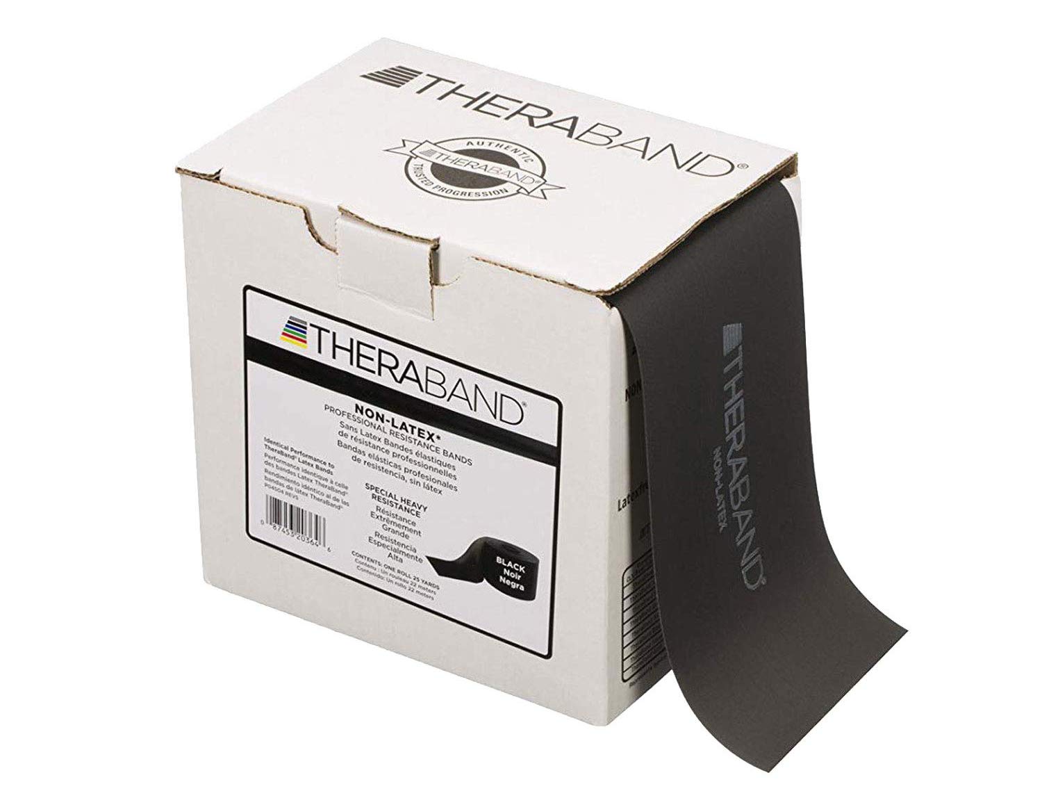 TheraBand Professional Non-Latex Resistance Band 25 Yard Roll - Elastic Exercise Bands for Upper & Lower Body Workouts, Physical Therapy, Pilates, Flexibility & Rehabilitation - Includes Convenient Dispenser Box - Perfect for Home Gym, Physical Therapy Clinics & Fitness Studios
