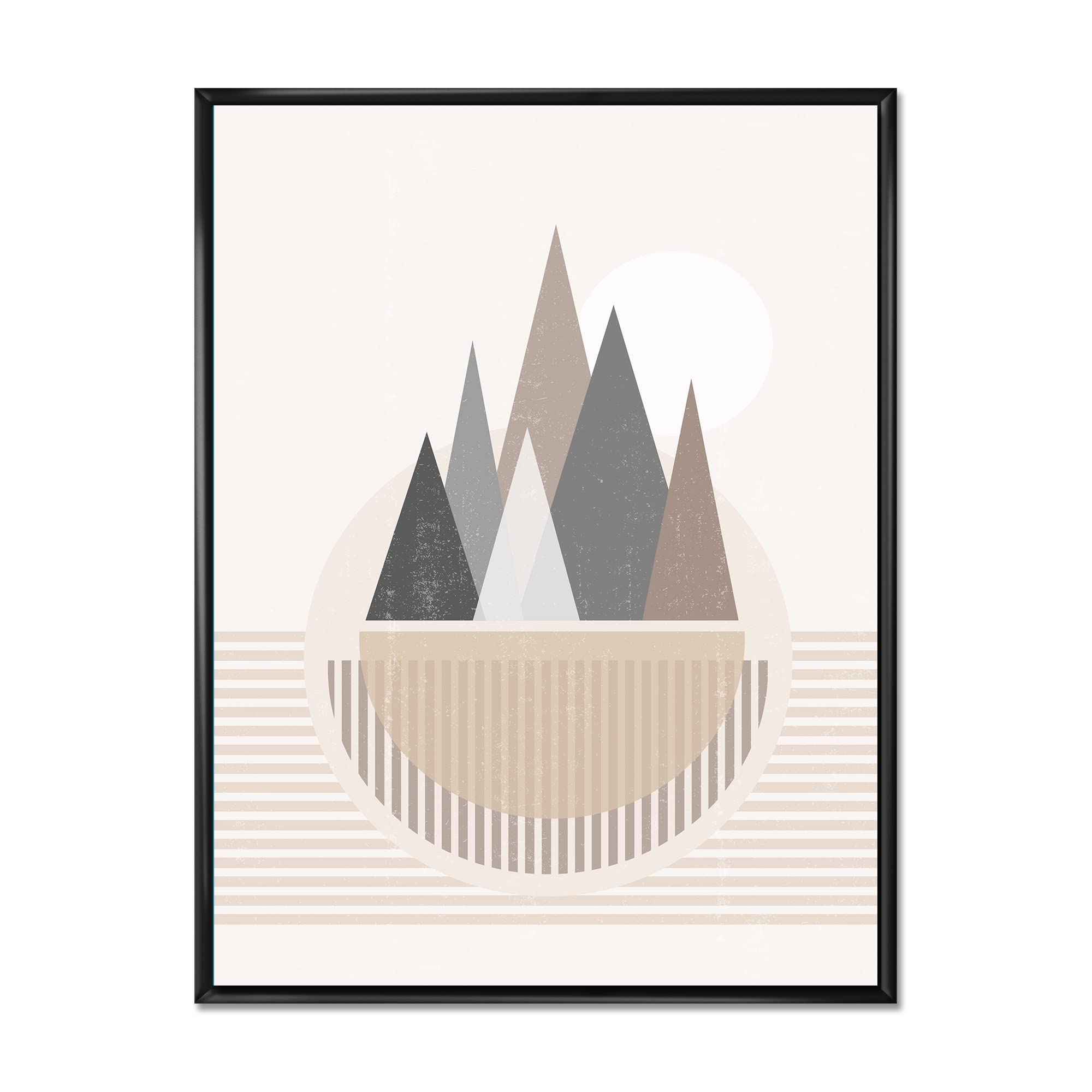 Abstract Sun and Moon In Mountains III - Modern Framed Canvas Wall Art Print for Living Room & Bedroom Decor