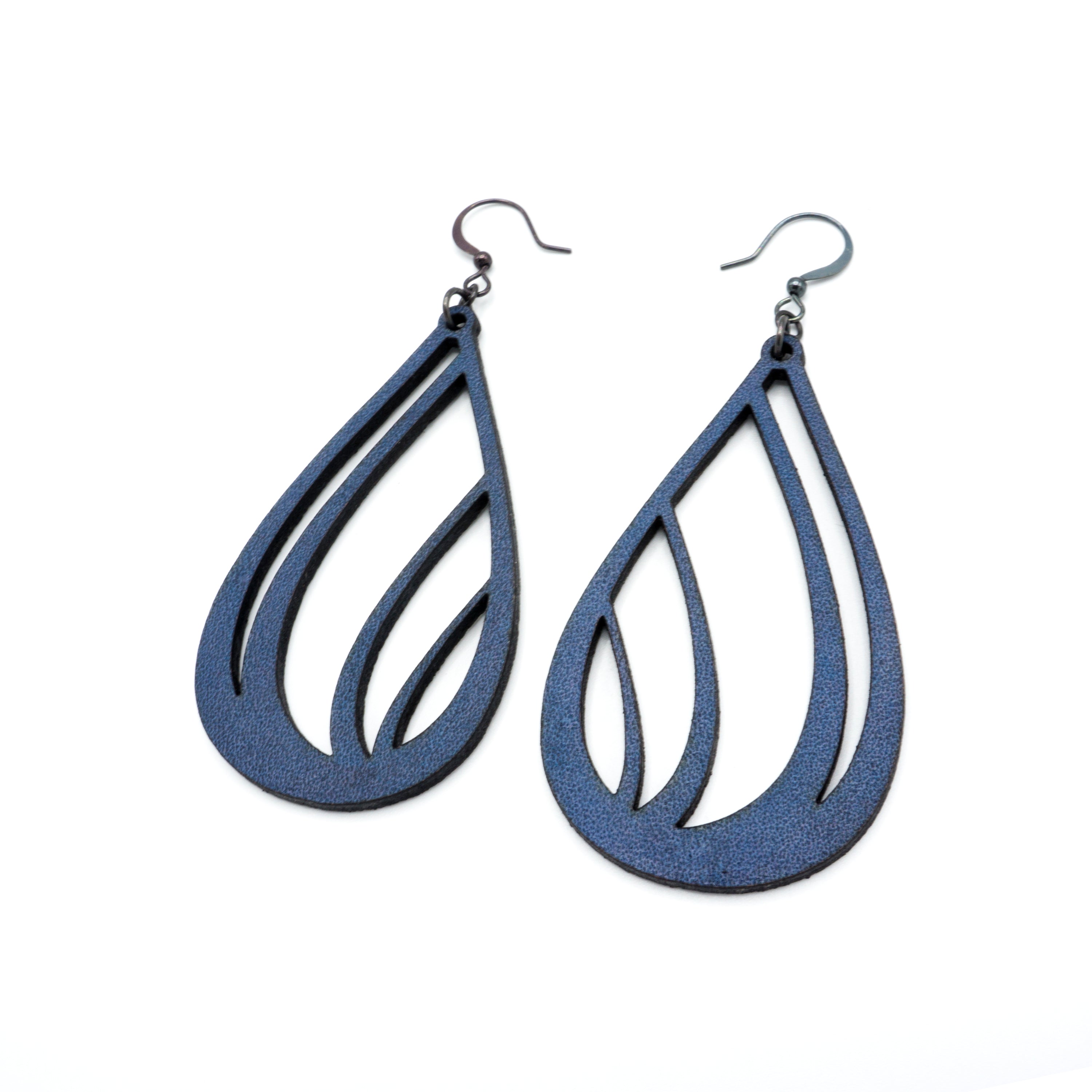 Handmade Navy Blue Leather Earrings for Women - Boho Chic Drop 03 [L] - Perfect for Casual Wear, Parties & Gift Giving