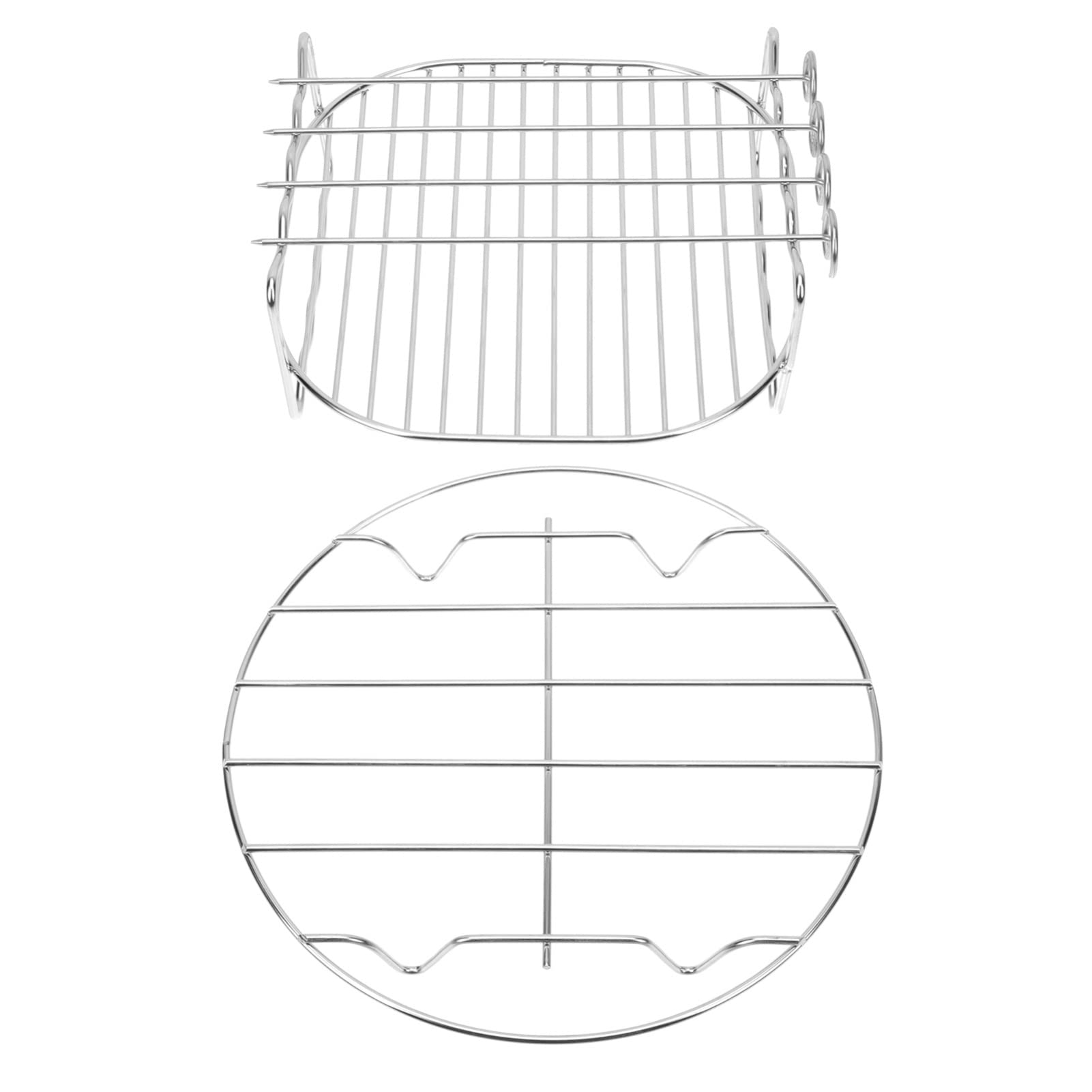 Stainless Steel 8-Inch Double Layer Air Fryer Rack & Steaming Trivet - Egg Holder, Pressure Cooker Steam Rack, BBQ Grill Grate with Skewer - Perfect for Air Fryers, Ovens, and Pressure Cookers - Ideal for Steaming, Grilling, and Baking
