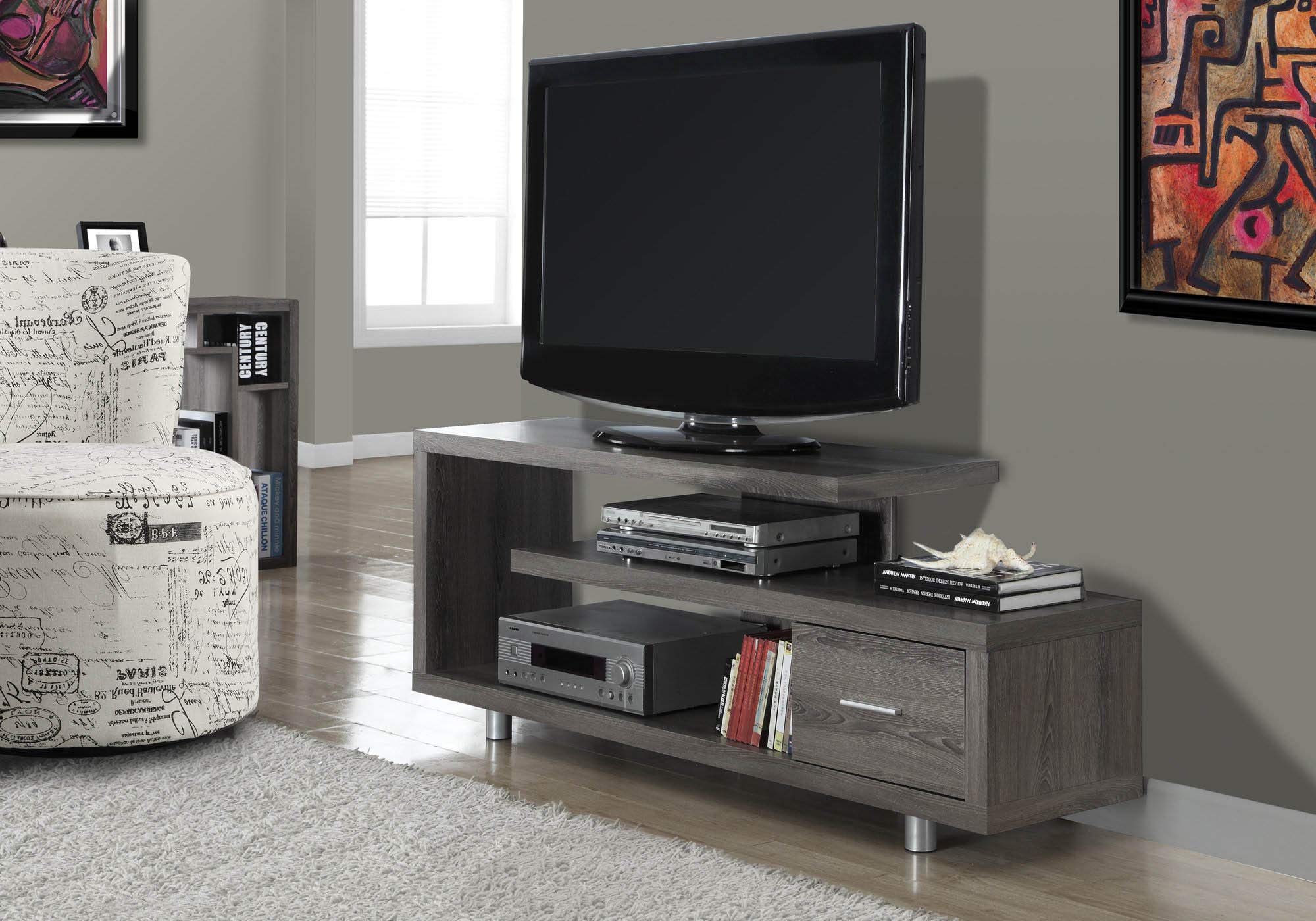Offex Contemporary 60 Inch TV Stand with Storage Drawer - Dark Taupe Modern Entertainment Center for Living Room, Bedroom & Home Theater