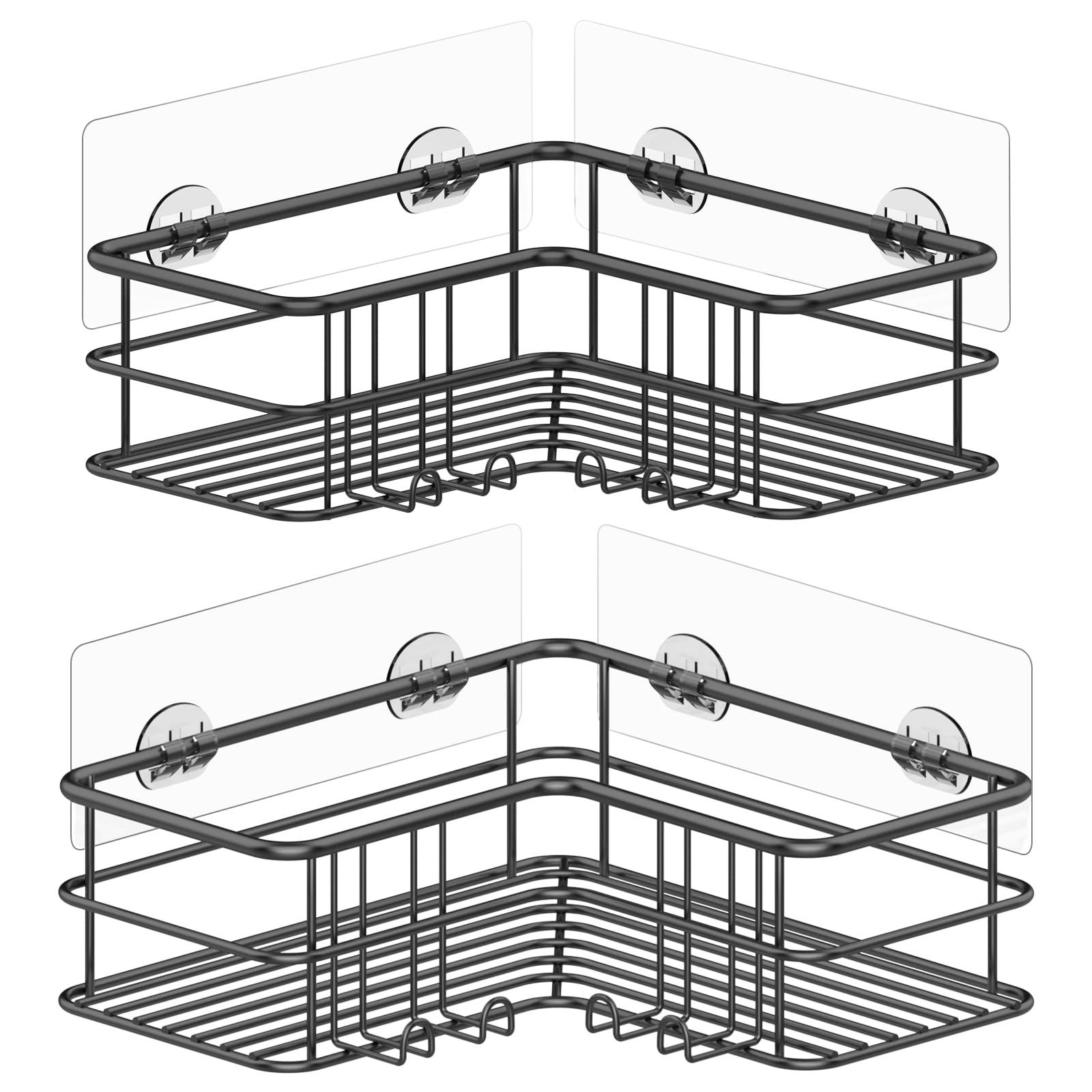 Menbyci Black Shower Caddy Corner Shelf - Rustproof Bathroom Organizer with Adhesive Mount, 2-Pack Shower Storage Rack for Shampoo & Toiletries - Perfect for Small Bathroom Organization & Space Saving
