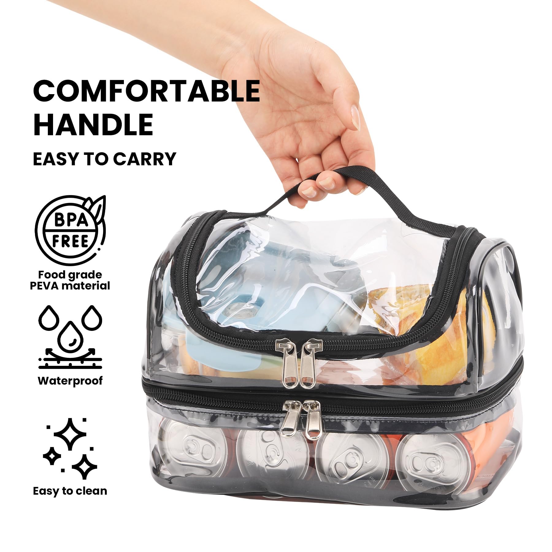 Clear Backpack and Double Lunch Bag Set for Kids - Stylish Black School Essentials for Daily Use & Travel