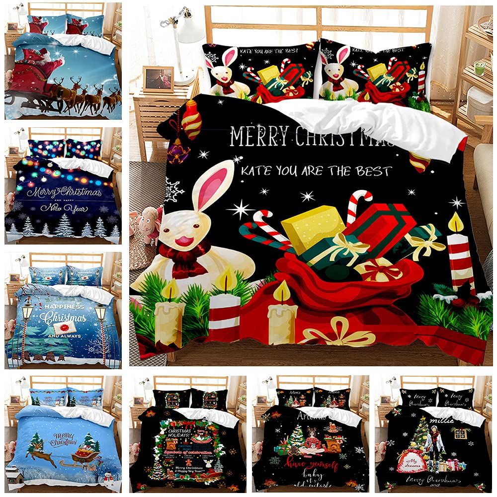 Christmas Duvet Cover Set 4PCS - Deer Snowman Tree Holiday Bedding with Quilt Cover, Sheets & Pillowcases - Full Size (200x230cm) - Perfect for Winter Bedroom Decor & New Year Gifts
