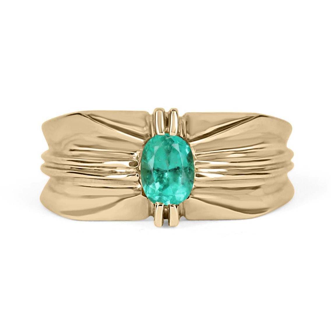 0.90 Carat Oval Emerald Solitaire Ring for Men in 14K Gold - Perfect for Engagement, Wedding & Anniversary Gifts