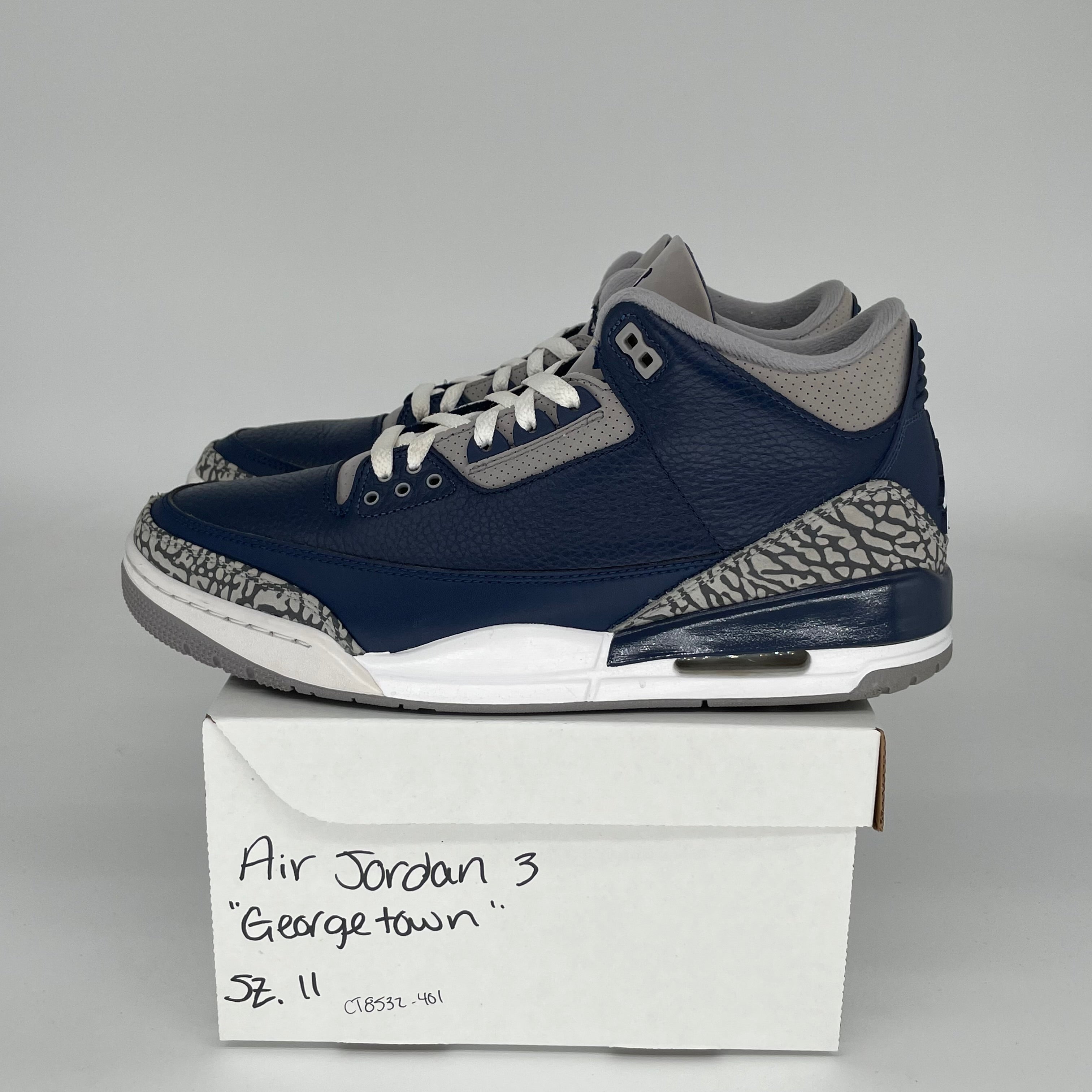 AIR JORDAN 3 Retro 'Georgetown' Men's Basketball Shoes Size 11 - White/Blue/Grey (CT8532-401) | Perfect for Casual Wear, Sneaker Collecting & Street Fashion
