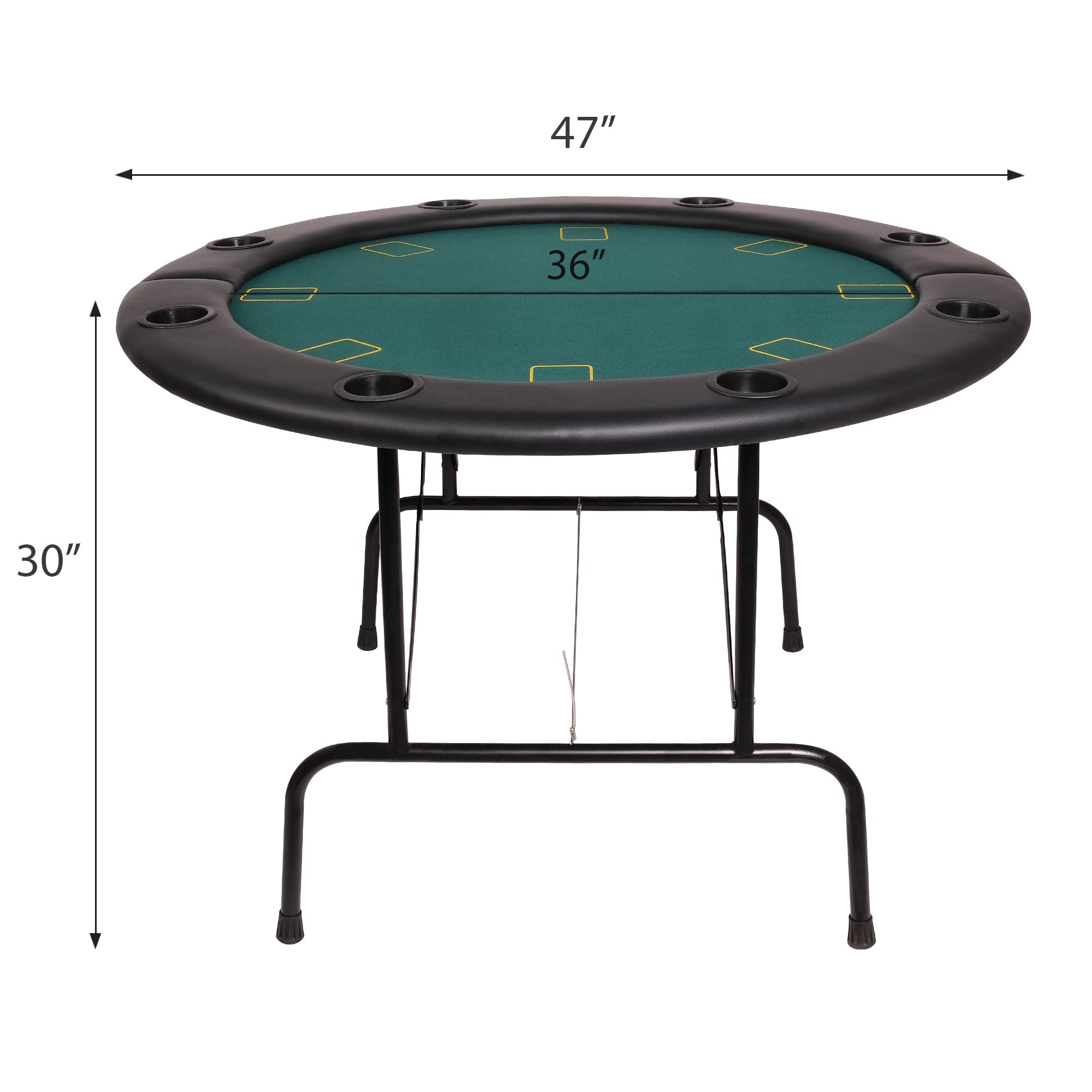 Premium 8-Player Foldable Poker Table - Water-Resistant Cushioned Rail & 8 Cup Holders - Casino-Grade Felt Surface for Texas Hold'em & Blackjack - Portable Round Poker Table for Home Game Nights & Casino Parties