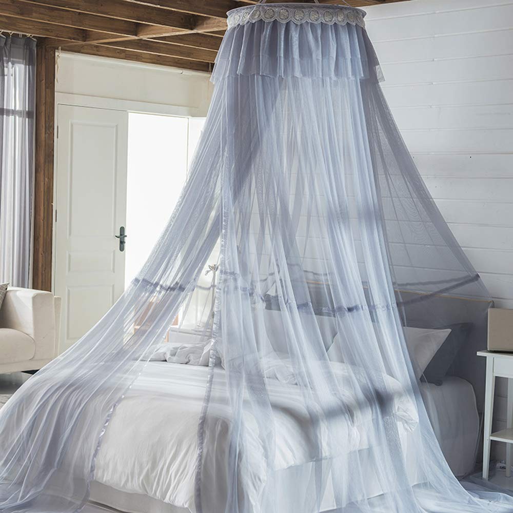 Elegant Mengersi Bed Canopy Curtains with Mosquito Net & Star Design for Girls, Boys & Adults - Perfect for Bedroom Decor, Gaming & Relaxation (Gray-Blue)