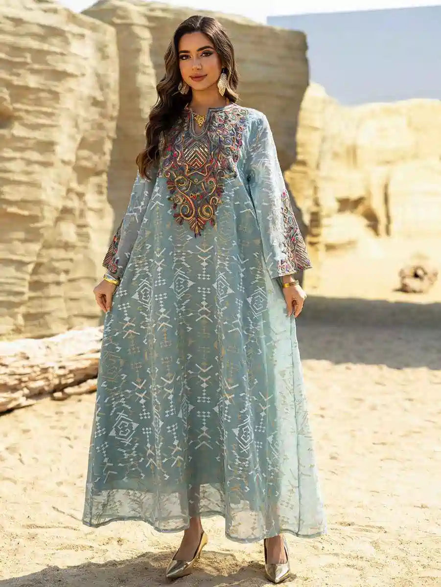 Elegant Eid Dress for Women - Doris Embroidery Caftan Kaftan Dress #25464 | Flowy Long Maxi Dress with Intricate Embroidery | Perfect for Eid Celebrations, Weddings & Special Occasions