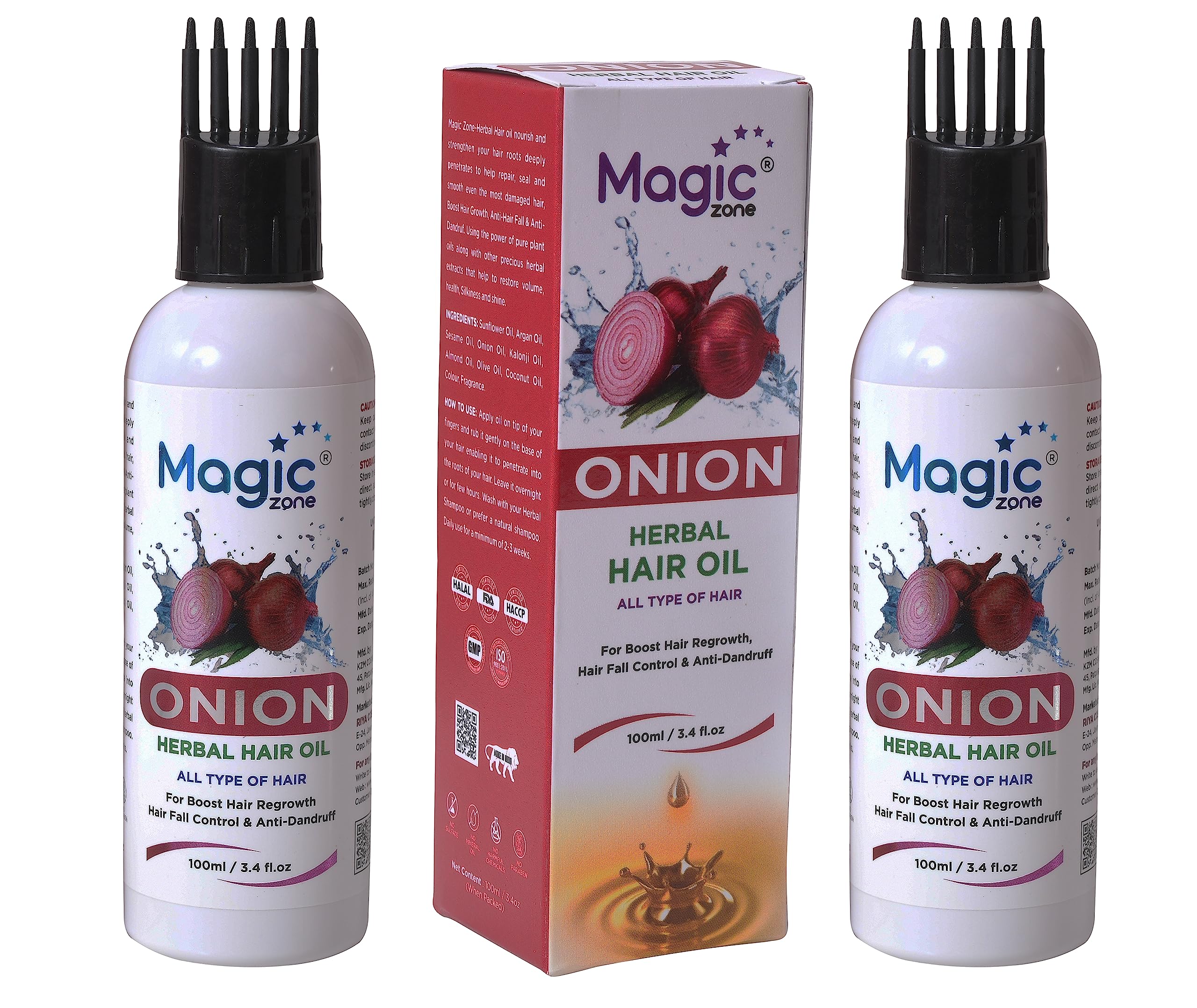 Magic Zone Onion Hair Oil for Hair Growth & Fall Control with Onion Extract & Redensyl - 2 Pack (100ml Each) | Promotes Thicker, Stronger Hair | Perfect for Daily Hair Care & Scalp Treatment