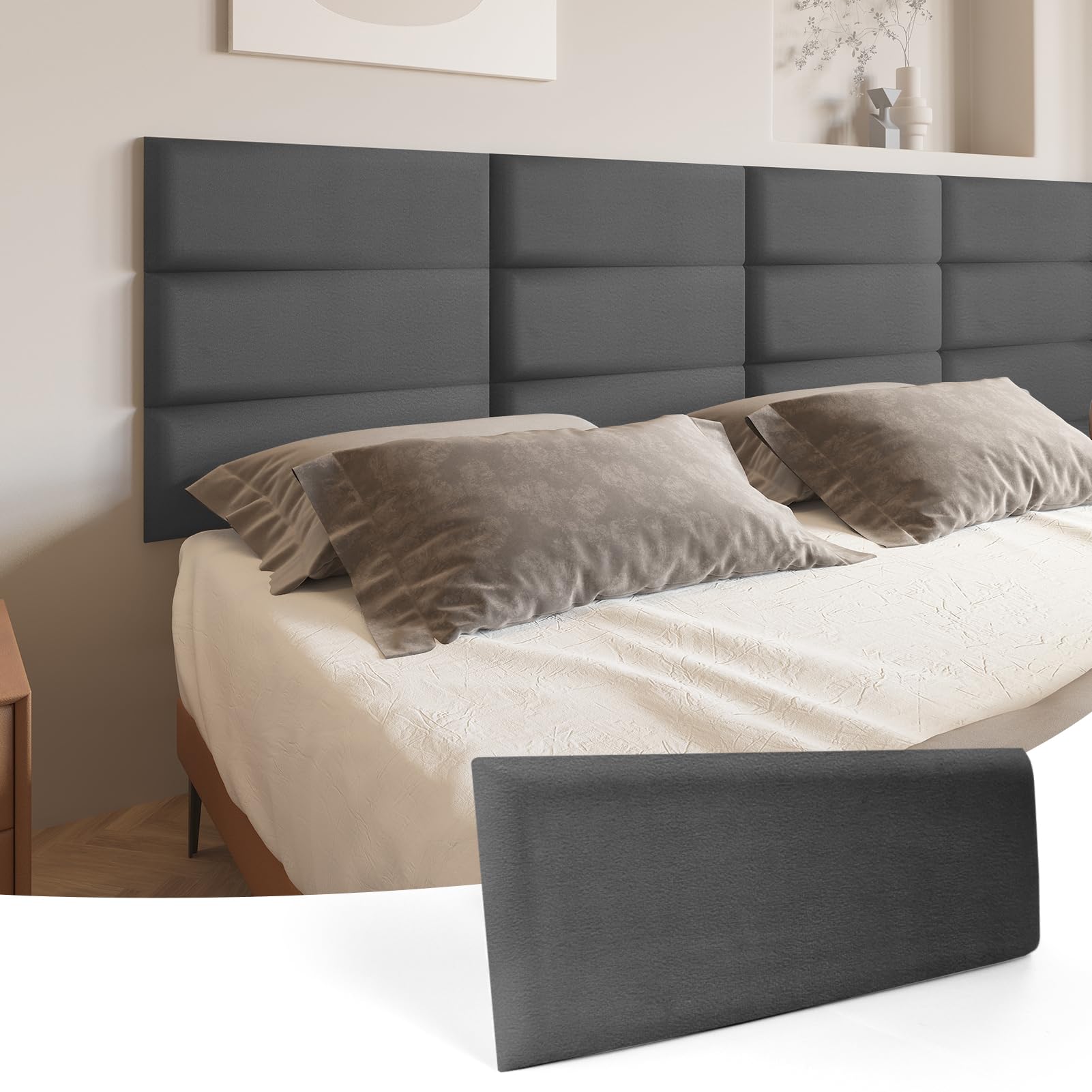 Art3d Peel and Stick Headboard Panels - Velvet Smoky Gray 3D Wall Panels (Pack of 12, 9.84