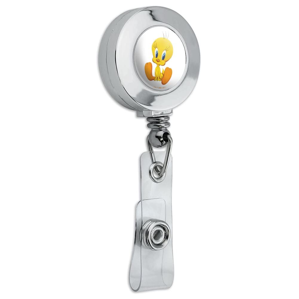 Looney Tunes Tweety Bird Retractable ID Badge Holder - Cute Cartoon Character Lanyard Clip for Work, School & Events (Chrome Finish)