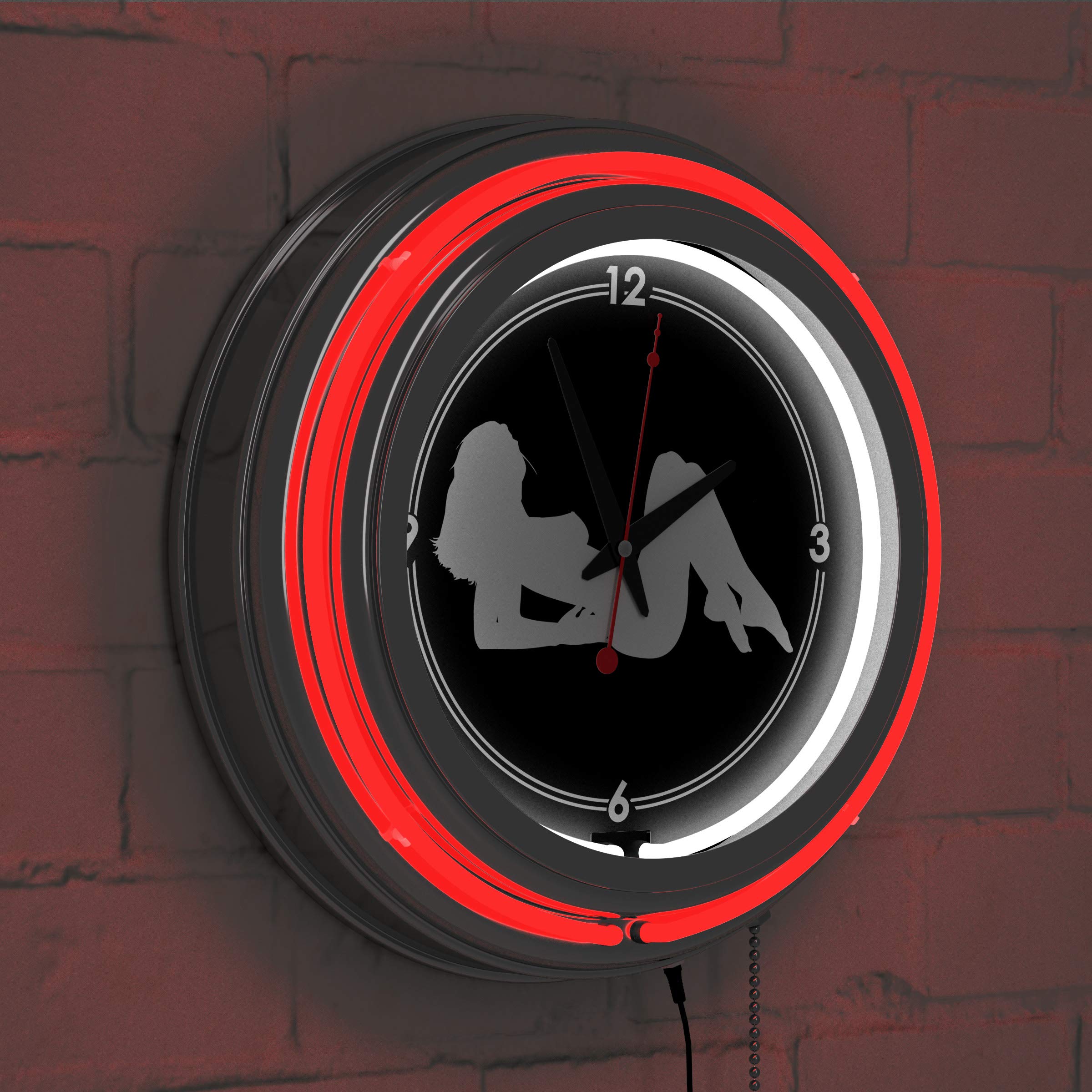 Shadow Babes Series - Red Neon Ring Clock with Dual Illuminated Rings - Perfect for Bedroom, Gaming Room & Retro Decor