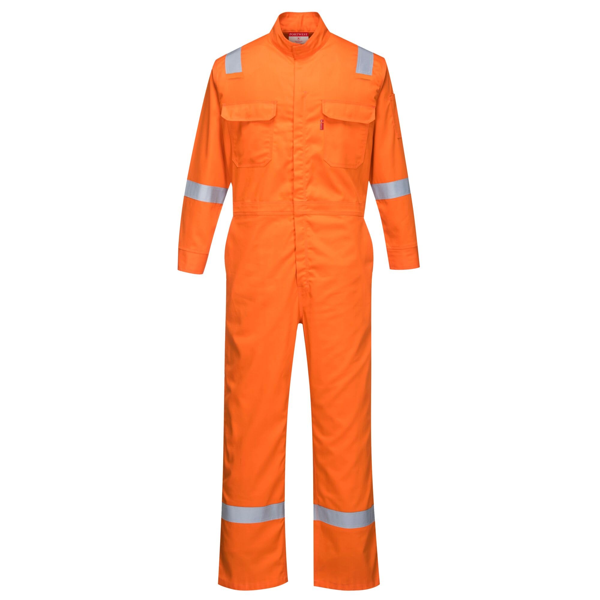 Portwest FR94 Bizflame Fire-Resistant Coverall with Reflective Tape - ASTM/NFPA Certified - Orange Safety Workwear - 4XL for Industrial & Construction Hazard Protection