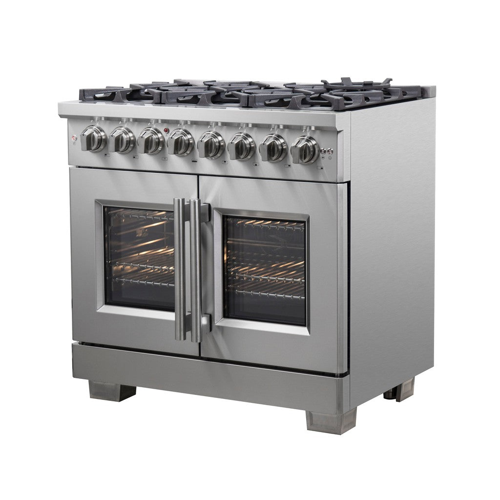 Forno Capriasca 36 Inch 5.36 Cu. Ft. Freestanding Dual Fuel Range - Stainless Steel French Door Gas Stove & Electric Oven (Model FFSGS6387 36) | Perfect for Modern Kitchens, Home Chefs & Entertaining
