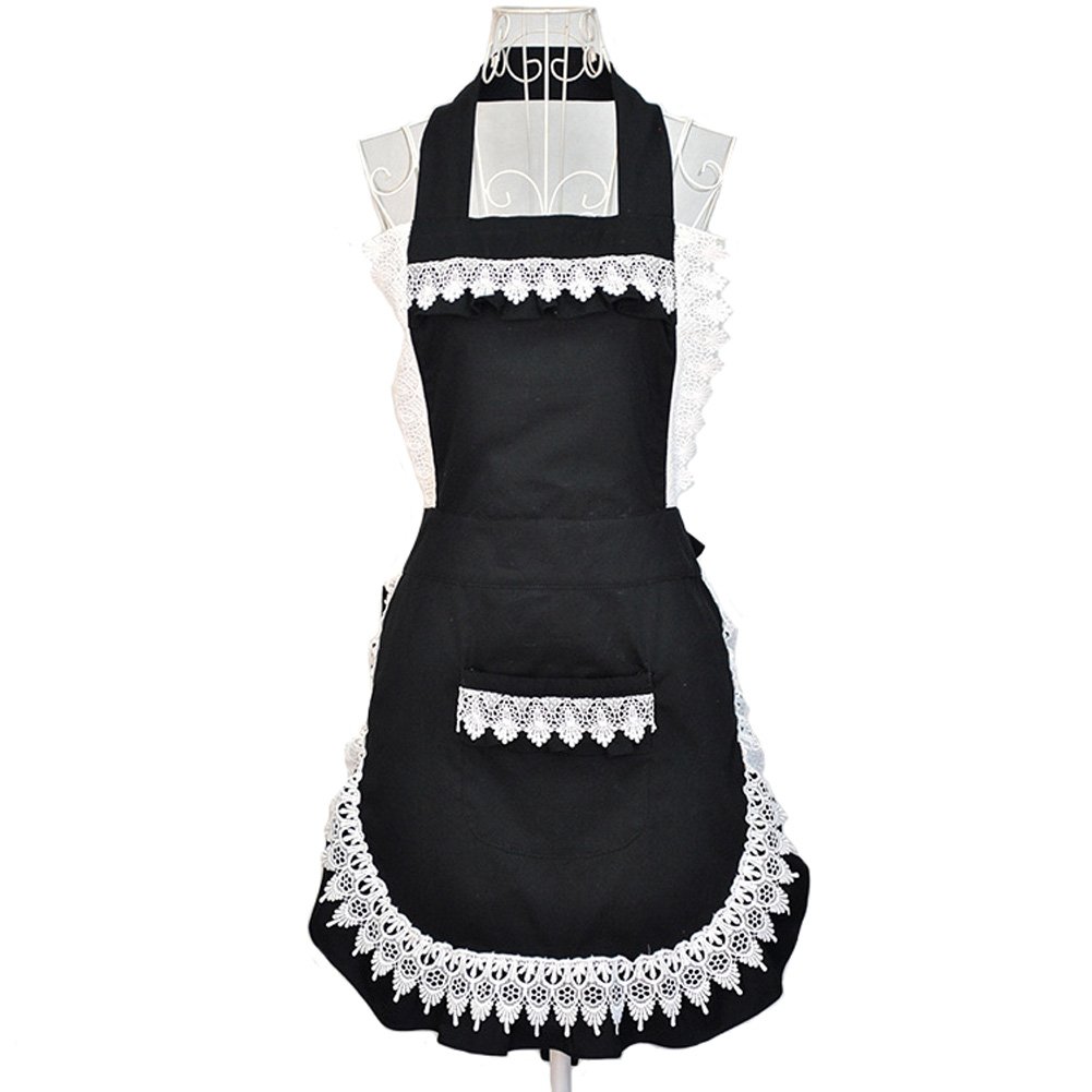 Women's Adjustable Lace Kitchen Cooking Apron - Black - Perfect for Baking, Cooking, BBQ & Hosting Parties