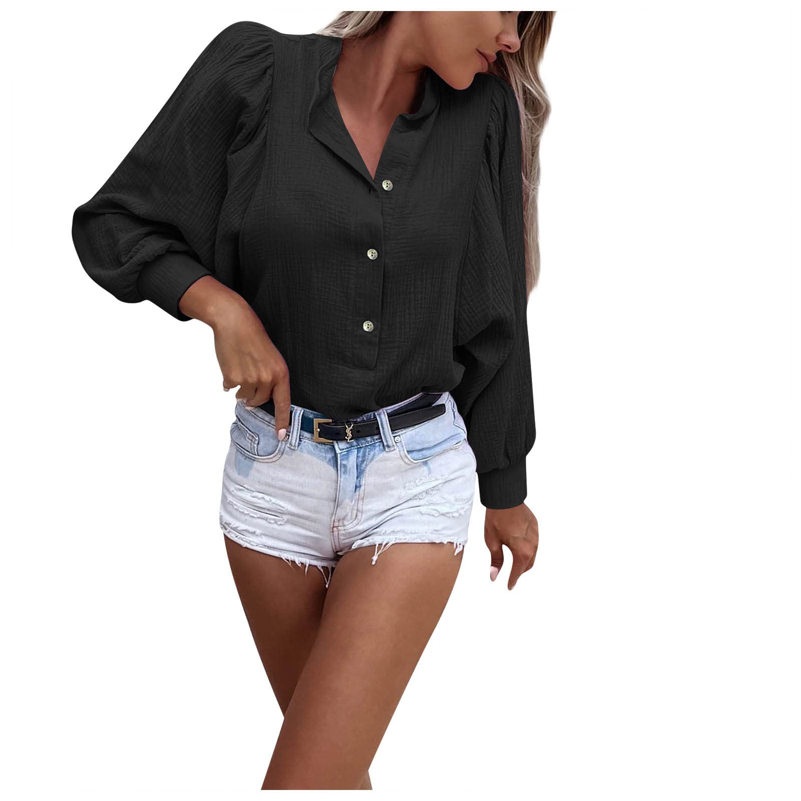 Women's Oversized Long Sleeve Button Down Shirt - Blue Bustier T-Shirt Top | Casual Loose Fit Blouse for Everyday Wear, Layering & Street Style Fashion