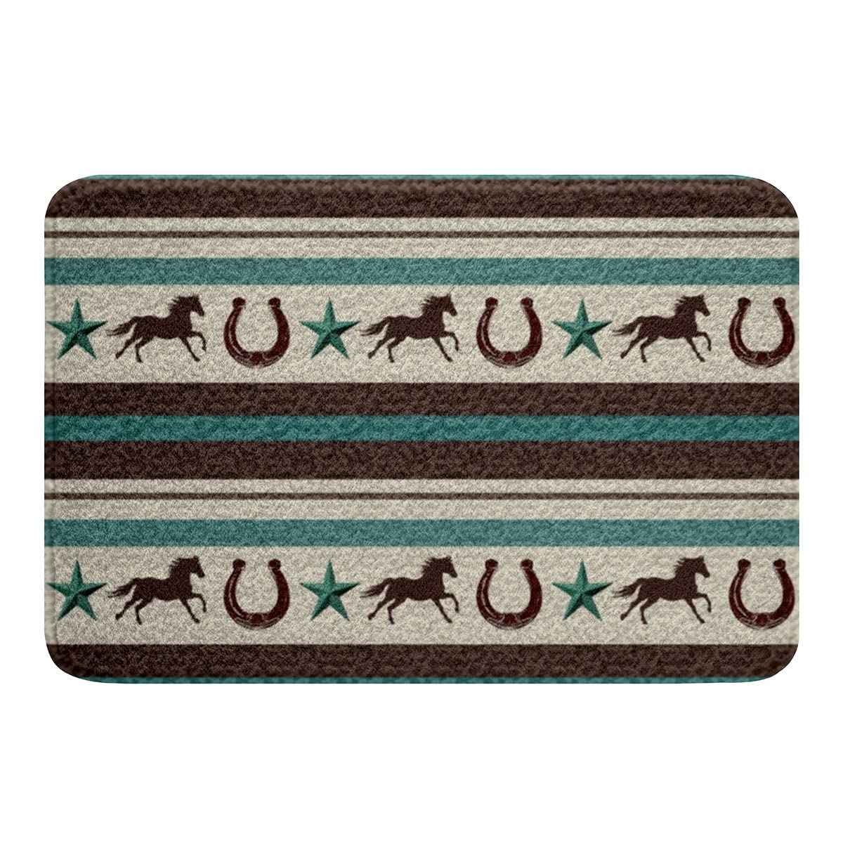 Western Horseshoe Non-Slip Bathroom Rug - Cowboy Style Bath Mat for Kids, Women & Men - Farmhouse Wild West Decor - 20