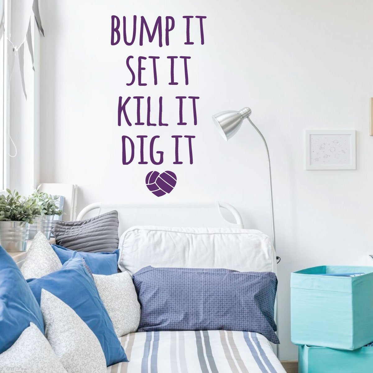 Volleyball Wall Decal - Bump It Set It - Premium Vinyl Sports Art for Bedroom, Playroom & Gym - Perfect for Volleyball Players & Fans Home Decor
