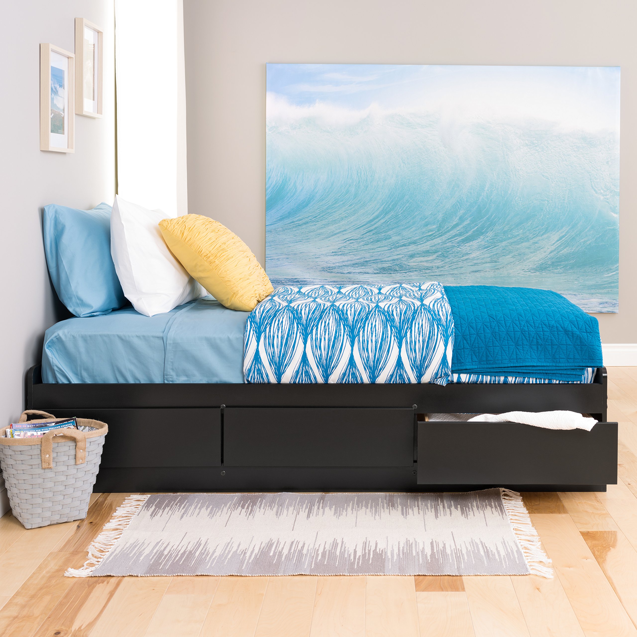 Prepac Twin Mate's Platform Storage Bed with 3 Drawers - Black | Space-Saving Bed Frame with Underbed Storage | Perfect for Small Bedrooms, Dorms & Guest Rooms