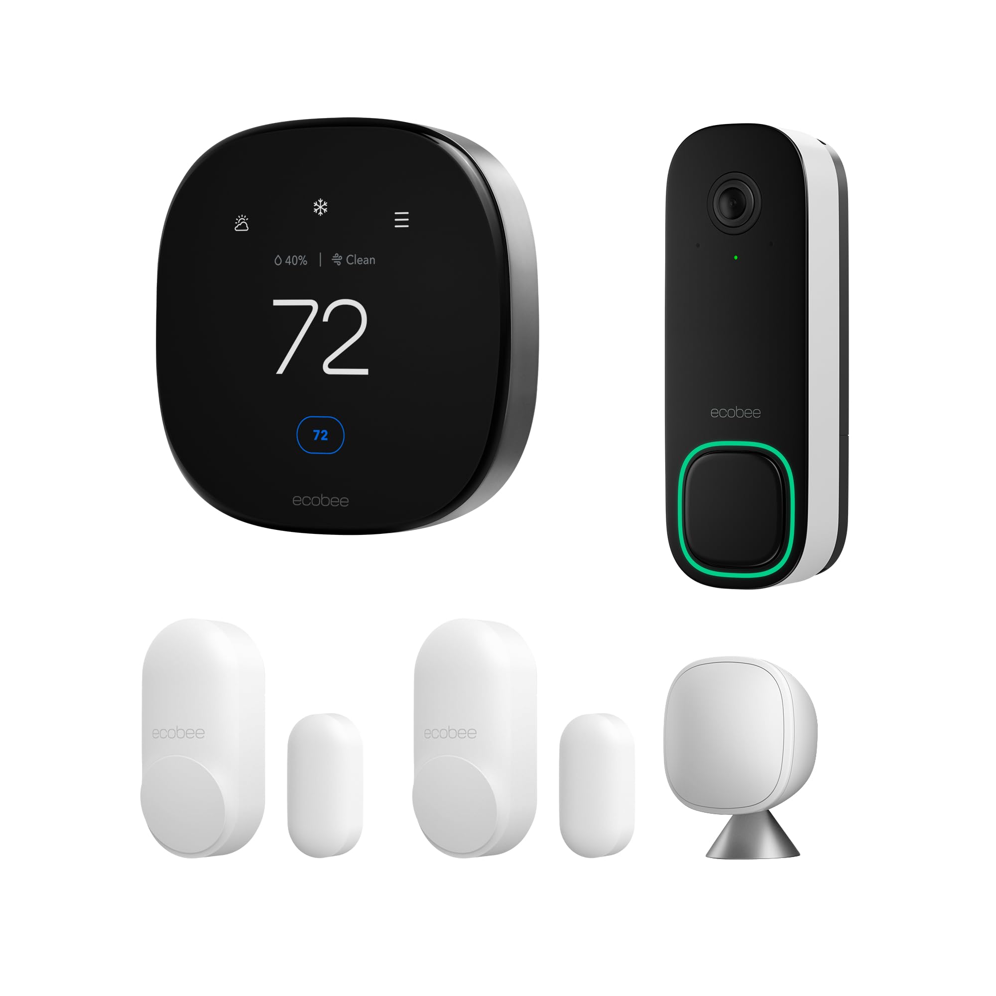 ecobee Smart Home Security Bundle - Smart Thermostat Premium, Wired Doorbell Camera & Smart Sensors for Doors/Windows | Energy Savings & Home Protection | Perfect for Smart Home Automation & Family Safety