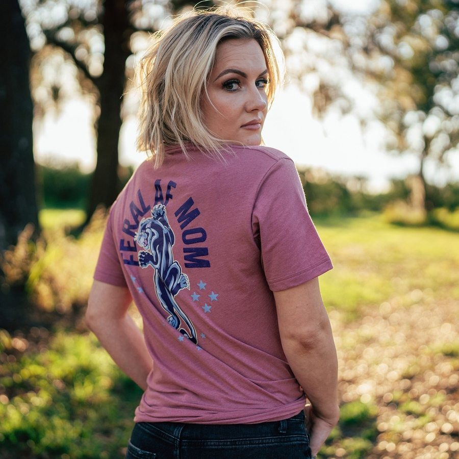 Women's Feral AF Mom Boyfriend Fit T-Shirt - Heather Mauve | Soft Relaxed Fit Tee for Casual Wear, Lounge & Everyday Outfits