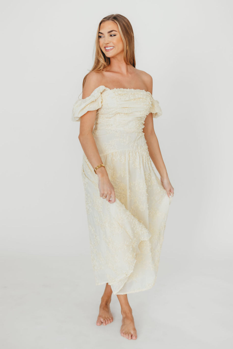 Gracie Embellished Midi Dress in Butter Yellow - Elegant Floral Lace Cocktail Dress for Women | Perfect for Weddings, Parties & Special Occasions