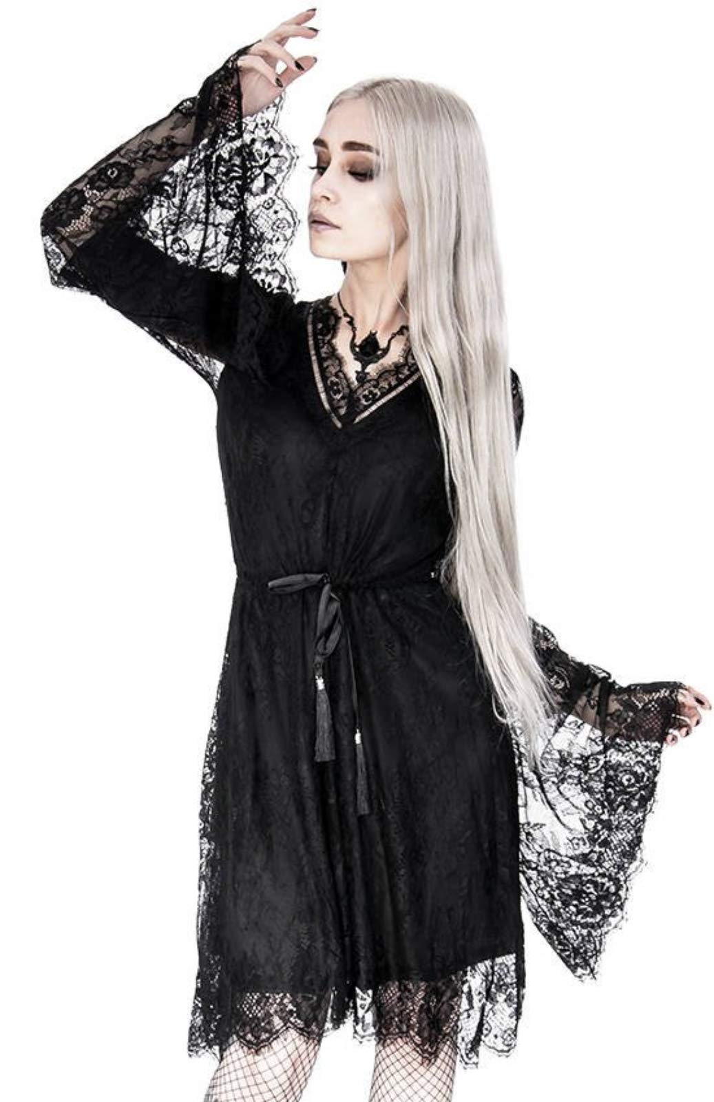 Gothic Lace Black Dress for Women - Boho Dark Romance Elegant Lace-Up Evening Gown | Perfect for Halloween, Cosplay, Date Night & Gothic Weddings