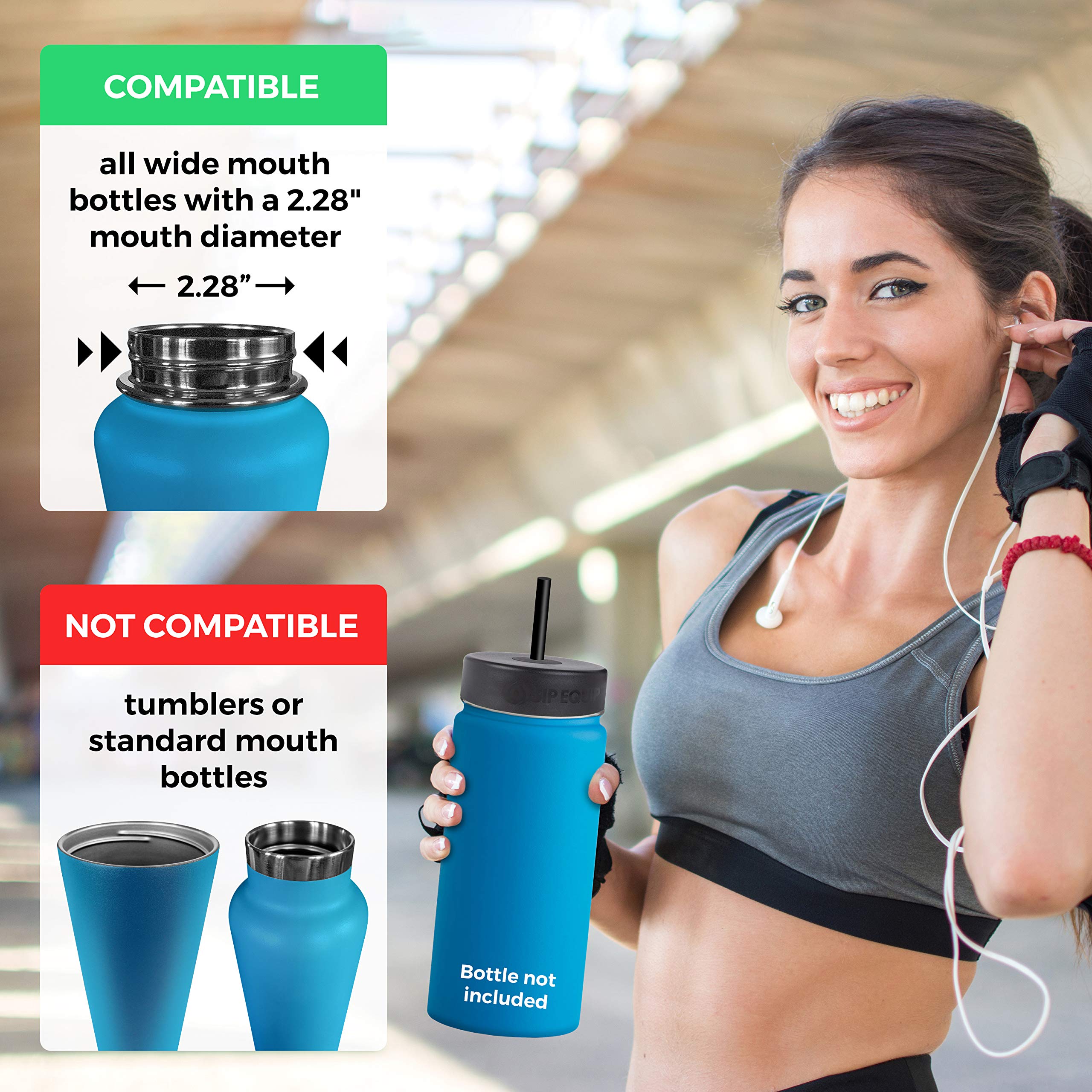 Wide Mouth Straw Lids (2 Pack) - Compatible with Hydro Flask, Simple Modern, Hydro Cell, Thermoflask, Takeya, Vmini & Iron Flask - Includes 2 Lids, 2 Straws & 1 Straw Brush - Perfect for Water Bottles, Travel, Gym & Outdoor Activities