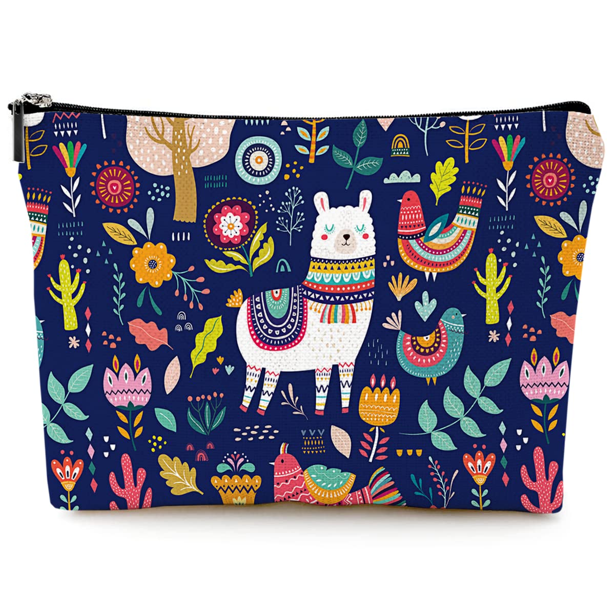 Waterproof Canvas Makeup Bag for Women - Cute Funny Cosmetic Pouch with Zipper for Travel & Purse - Alpaca Design Toiletry Organizer (Navy Blue) | Perfect for Daily Use, Gym, Vacation & Gift Giving