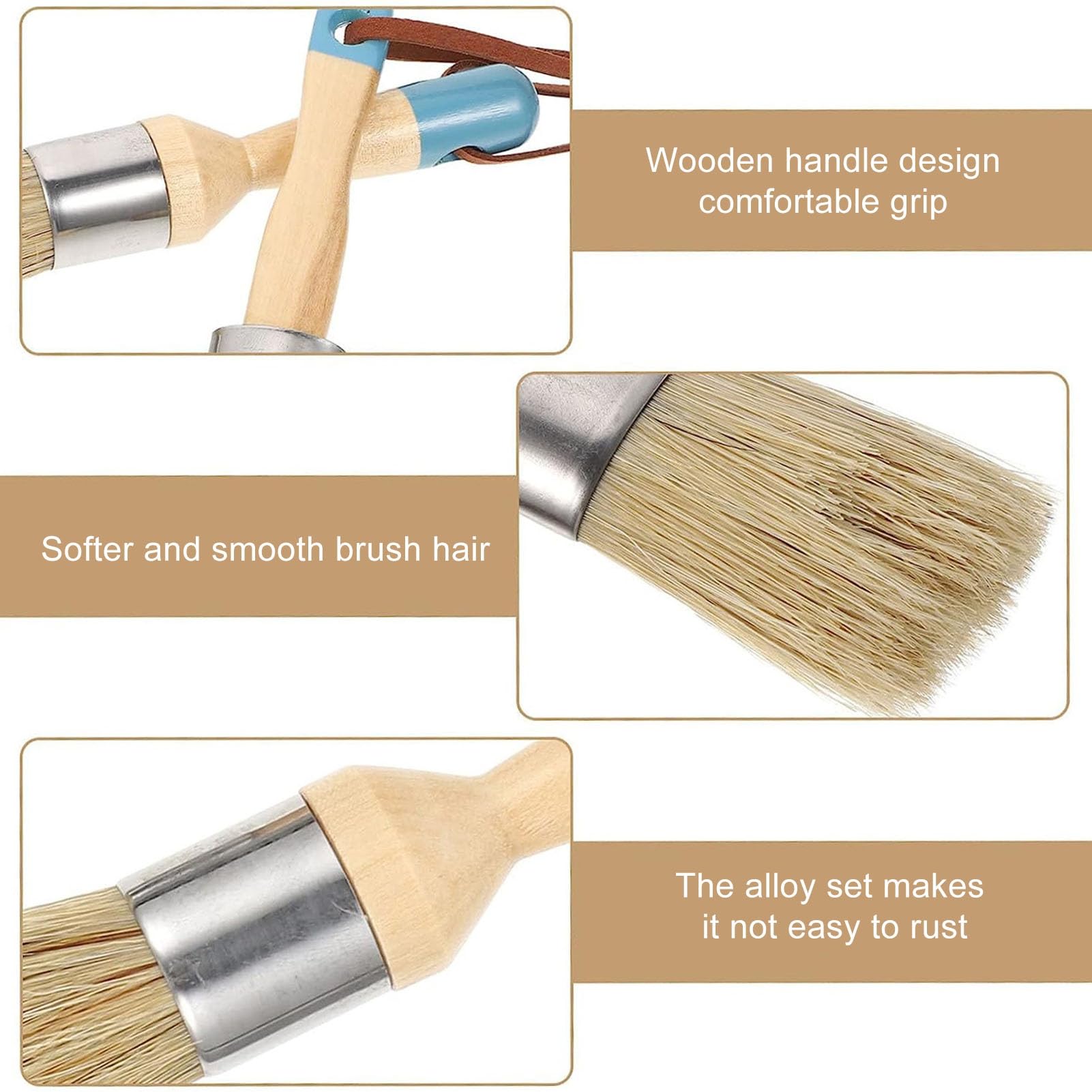 4Pcs Soft Bristle Wax Brushes for Furniture - Handheld Chalk Wax Applicator Set with Easy Operation - Perfect for DIY Home Decor, Woodworking & Chalk Painting Projects