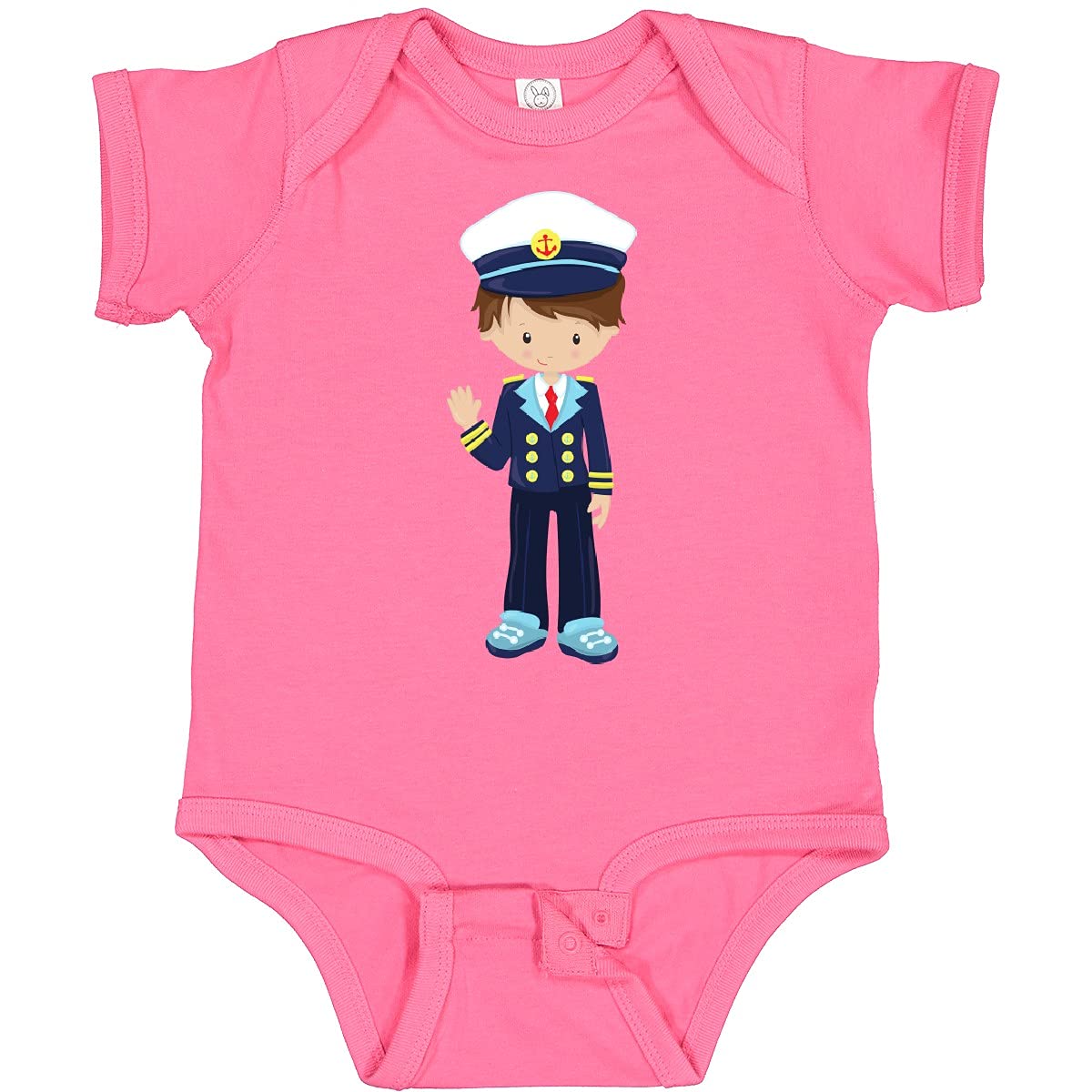 Inktastic Boat Captain & Skipper Cute Brown Hair Baby Bodysuit - Soft Cotton Infant Onesie for Boys, Nautical Theme Outfit for Newborns & Toddlers - Perfect for Beach Trips, Boat Rides & Family Photos