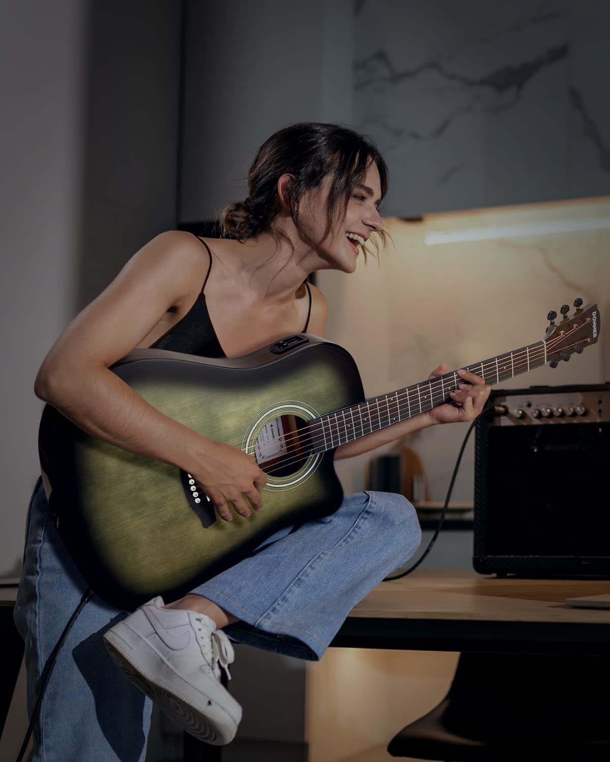 Donner 41-Inch Acoustic Electric Guitar Kit for Beginners & Intermediate Players - Includes Amplifier, Capo, Picks, Tuner, Strings & Strap - Perfect for Home Practice, Live Performances & Music Lessons
