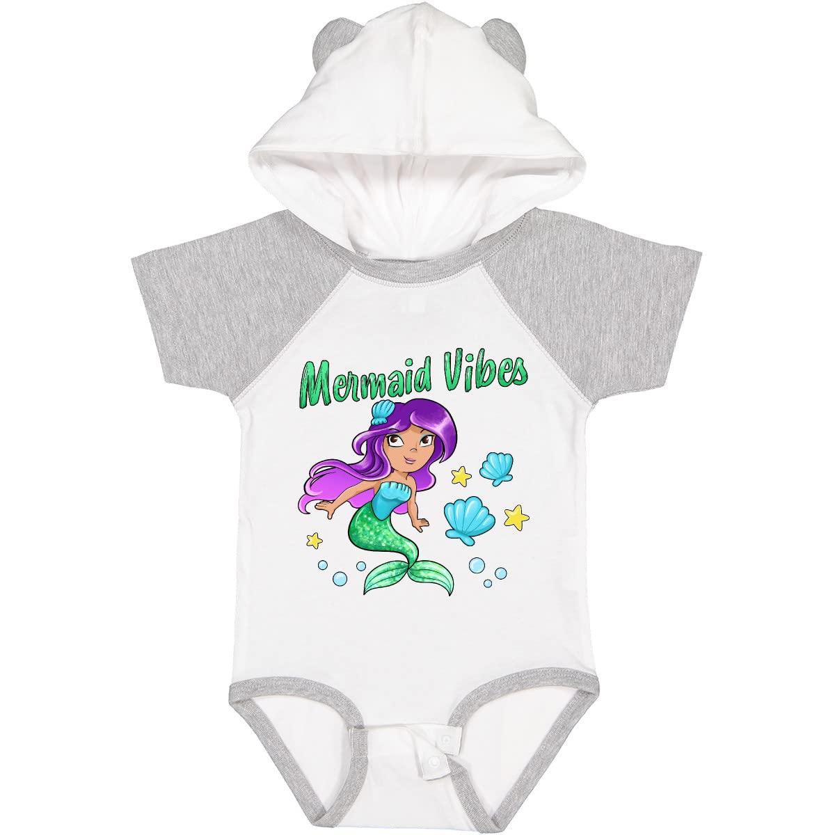 Inktastic Mermaid Vibes - Adorable Green Tail Mermaid Baby Bodysuit for Girls | Perfect for Beach Trips, Pool Parties & Photoshoots