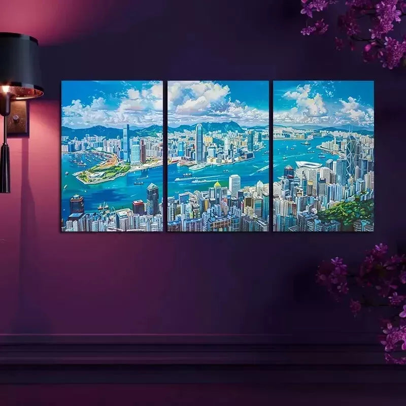 3-Piece Panoramic Hong Kong Skyline Wall Art Set - Framed Canvas Prints 50x70cm (20x28in) | High Quality Australian Made Home Decor | Perfect for Living Room, Bedroom & Office Decor