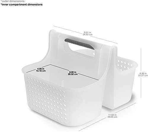 Madesmart 2-Compartment Soft Grip Shower Tote for Bathroom Organization - Plastic Storage Shower Caddy Bucket with Large Capacity - Frost Design - Perfect for Bath Essentials, Travel & Spa Use