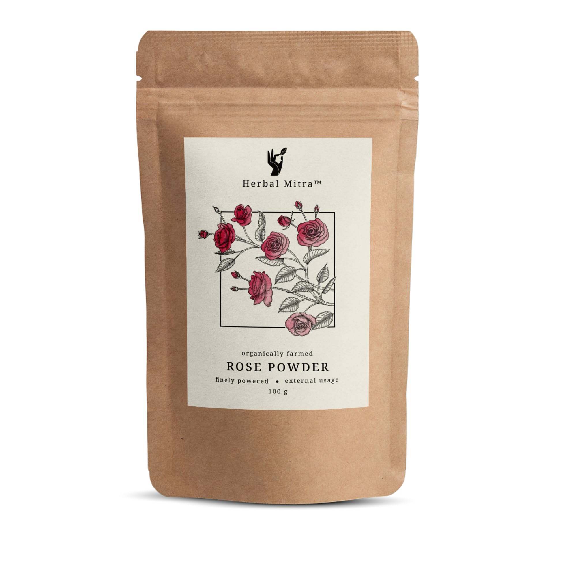 Pure & Natural Double Filtered Rose Powder for Skin Brightening, Tan Removal & Glow | Herbal Face Pack Mask | Eco-Friendly Paper Pouch (1 Count) | Perfect for DIY Skincare, Spa Days & Natural Beauty Routines
