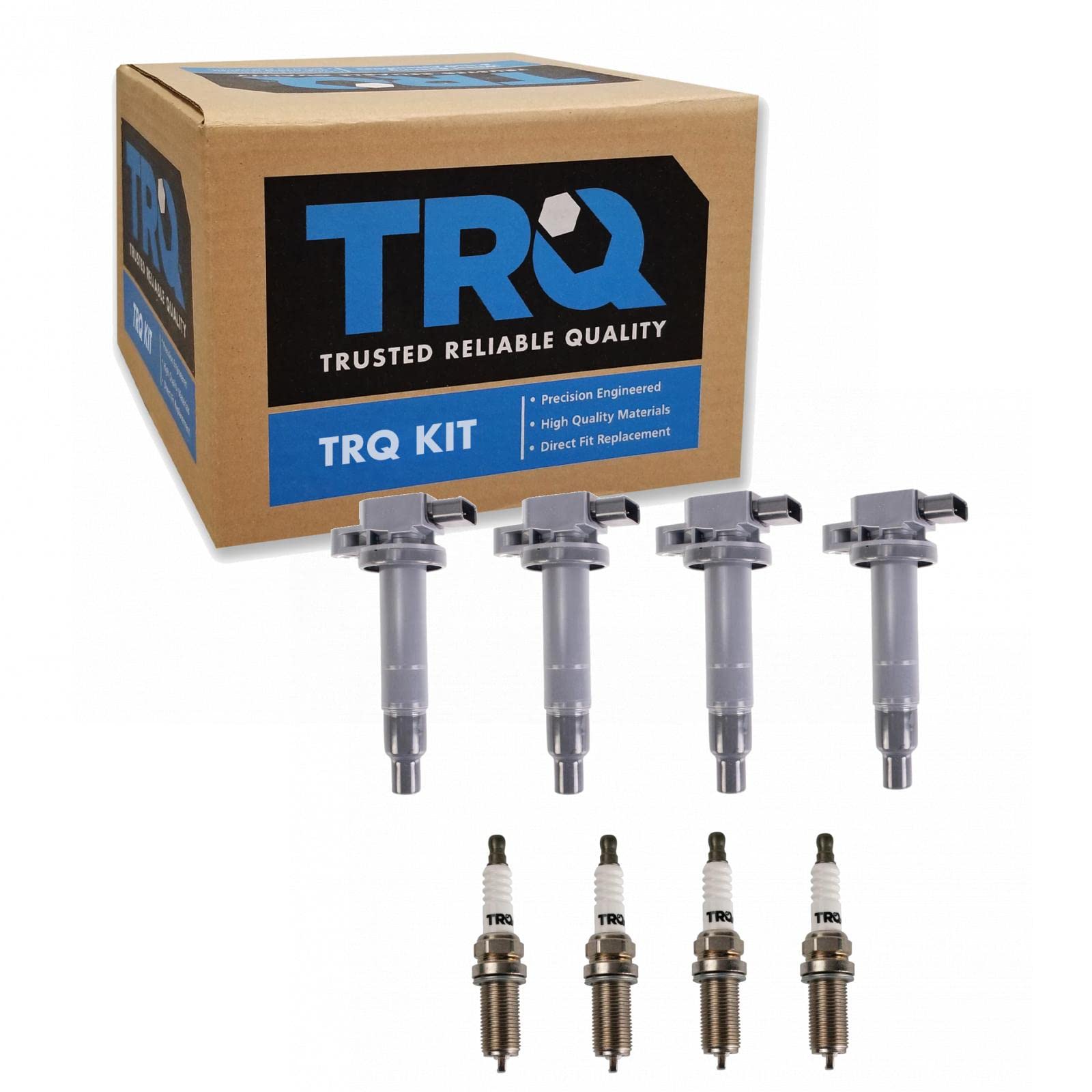 TRQ Ignition Coil and Spark Plug Kit - Compatible with 2004-2006 Scion xA xB, 2000-2005 Toyota Echo, 2001-2009 Prius, 2012-2019 Prius C, 2007-2018 Yaris - High Performance Replacement Parts for Smoother Engine Starts and Better Fuel Efficiency