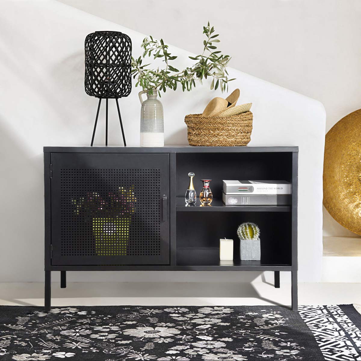 Modern Metal Storage Cabinet - Multifunctional Home & Kitchen Organizer, Sideboard Cupboard, TV Stand Console (Black) | Perfect for Living Room, Bedroom, Office & Kitchen Storage Solutions