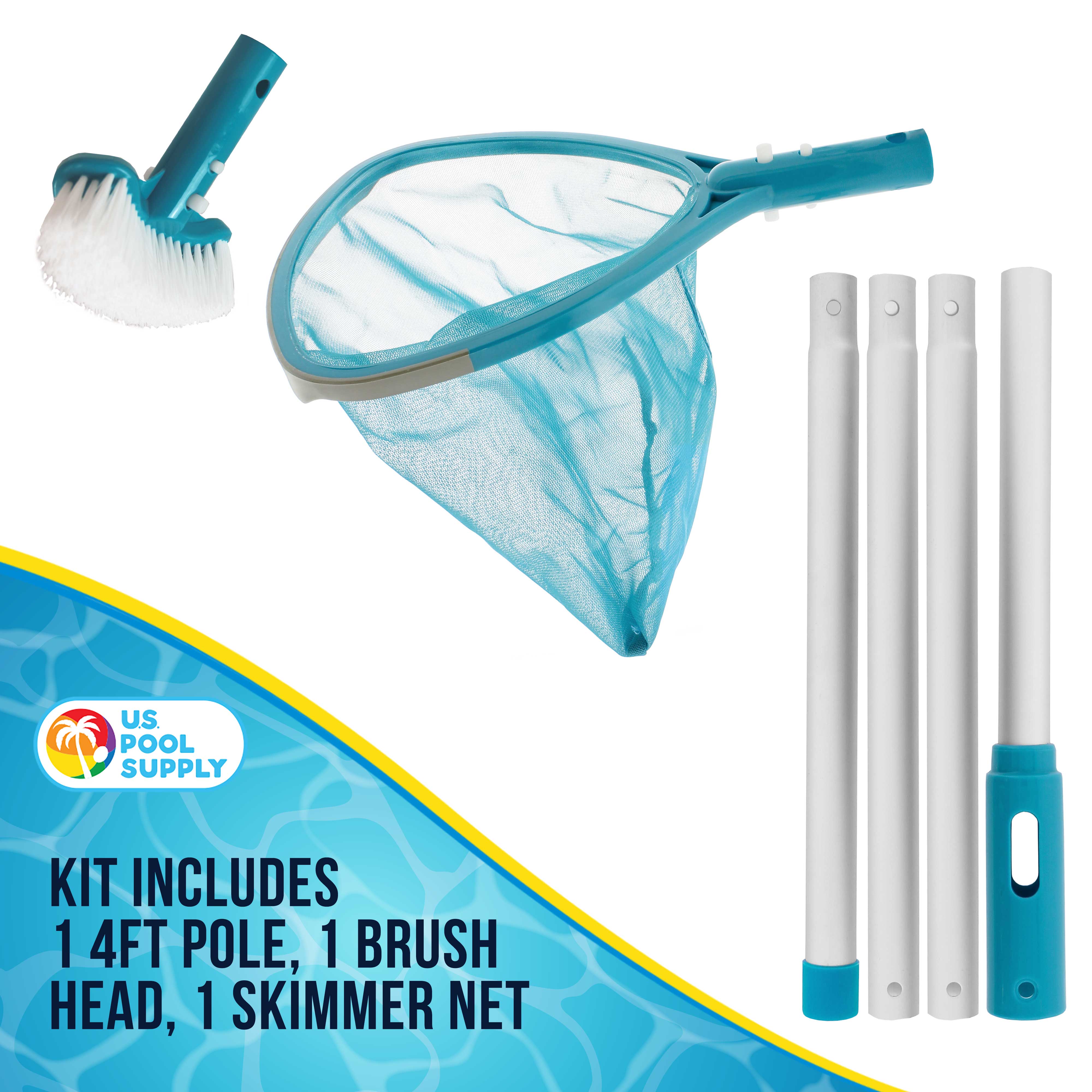 Heavy Duty Spa & Hot Tub Cleaning Kit - Skimmer Net, Fine Mesh Net, Scrub Brush, 4ft Pole & Floating Chlorine Dispenser for Pool, Pond Maintenance | Perfect for Backyard, Patio & Commercial Use