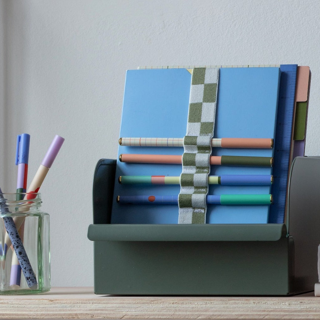 Inkerie Green Pen Holder & Book Band - Perfect for Office, School & Home Organization | Stylish Desk Accessory for Pens, Pencils & Notebooks