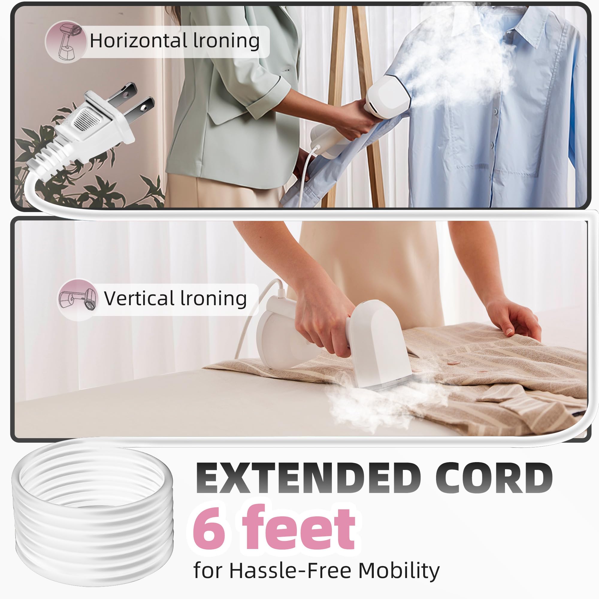 1500W Handheld Clothes Steamer - Portable Mini Garment Steamer with Fast 15-Second Heat Up & No Leak - Perfect for Home, Office & Travel (110/120V) - Quickly Remove Wrinkles from Shirts, Dresses & Suits for Professional Look