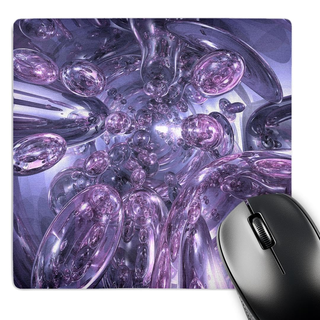 3D Purple Glass Spheres Mouse Pad - 8x8 Inches Non-Slip Desk Mat for Gaming & Office Use - Portal of Bubbles Design (mp_21921_1) | Perfect for Computer Workstations, Home Office & Gaming Setups