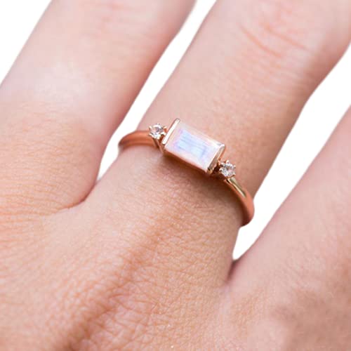 925 Sterling Silver Rainbow Moonstone Rose Gold Ring – Elegant Vermeil Dainty Jewelry for Women | Minimalist Moonstone Statement Ring | Perfect for Engagement, Wedding & Everyday Wear
