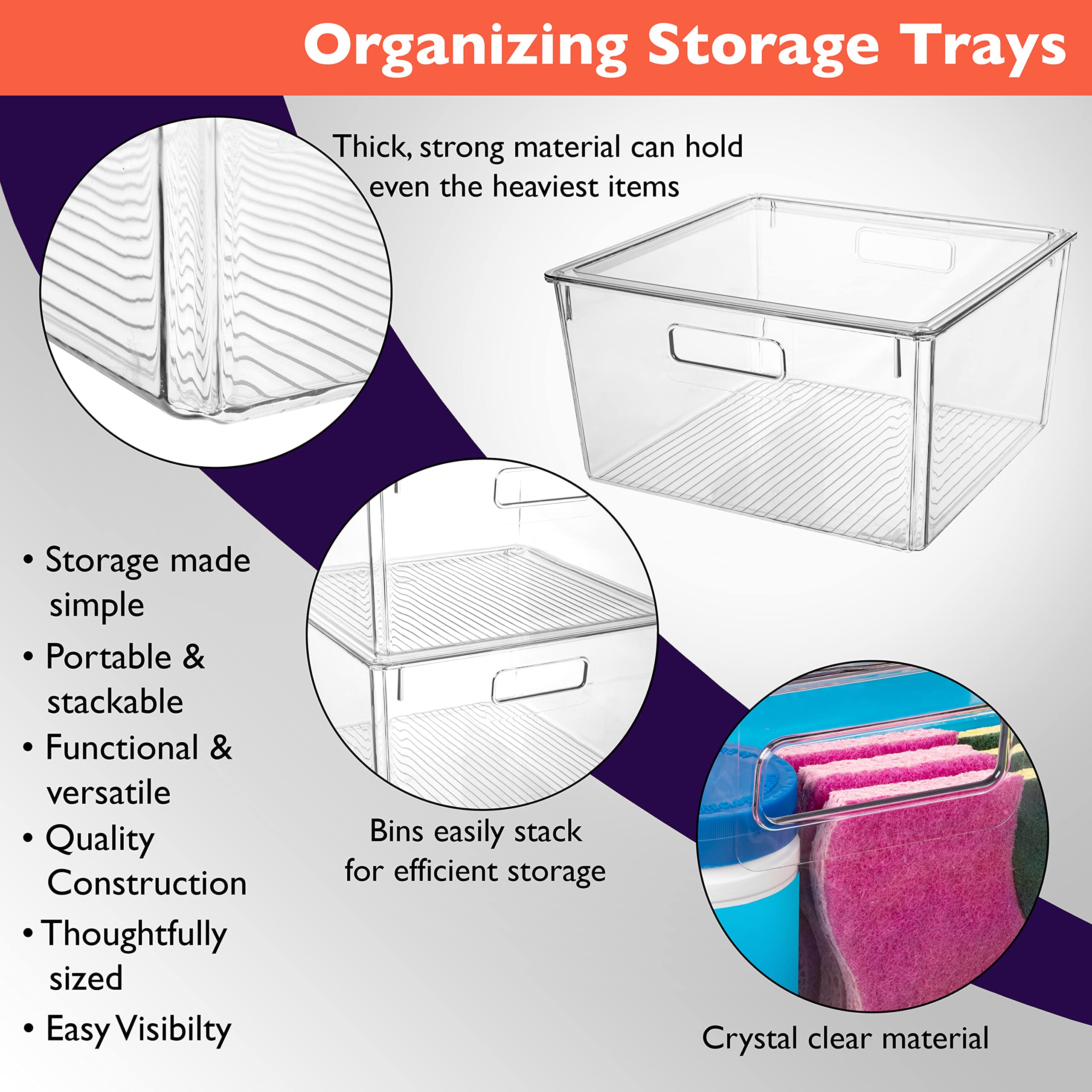 CLEARSPACE XL Plastic Storage Bins with Lids – Kitchen & Pantry Organization, Fridge Organizer, Cabinet Storage Bins – Ideal for Home, Office, and Dorm Room Organization