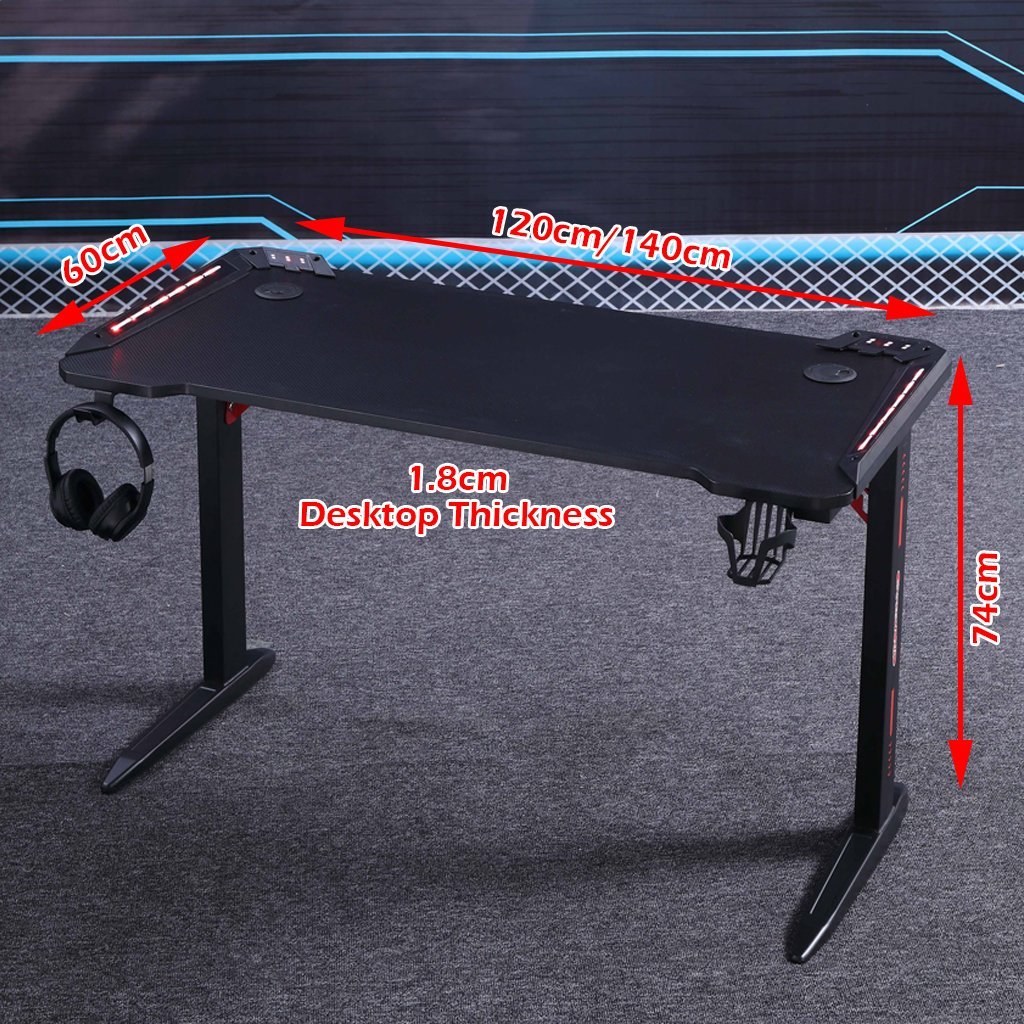140cm RGB Gaming Desk with LED Lights - Carbon Fiber L-Shaped Computer Table for Home Office & Gaming Setup - Black (Perfect for PC Gaming, Streaming & Workspace)