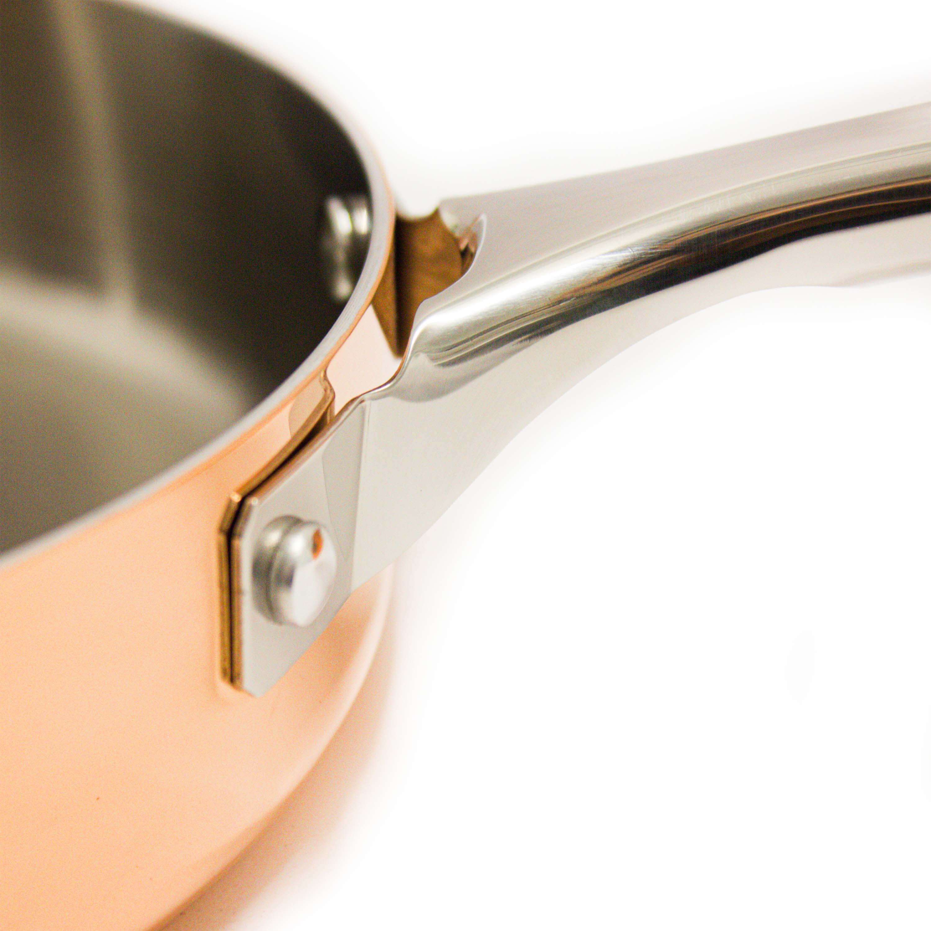 BergHOFF Vintage Tri-Ply Copper 8-Inch Deep Skillet - Polished Stainless Steel Cookware for Professional & Home Cooking | Perfect for Searing, Frying & Sauteing
